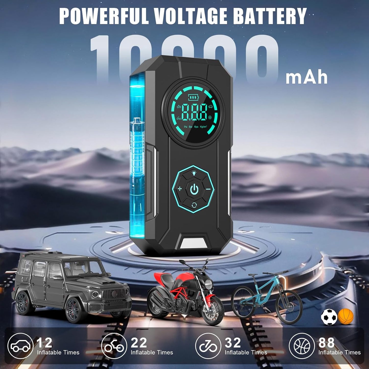 Tire Inflator Portable Air Compressor, 5X Faster Portable Air Compressor with 25000mAh Battery, 150PSI Cordless Air Pump for Car Tires, Bike, Motorcycle, Sports Balls