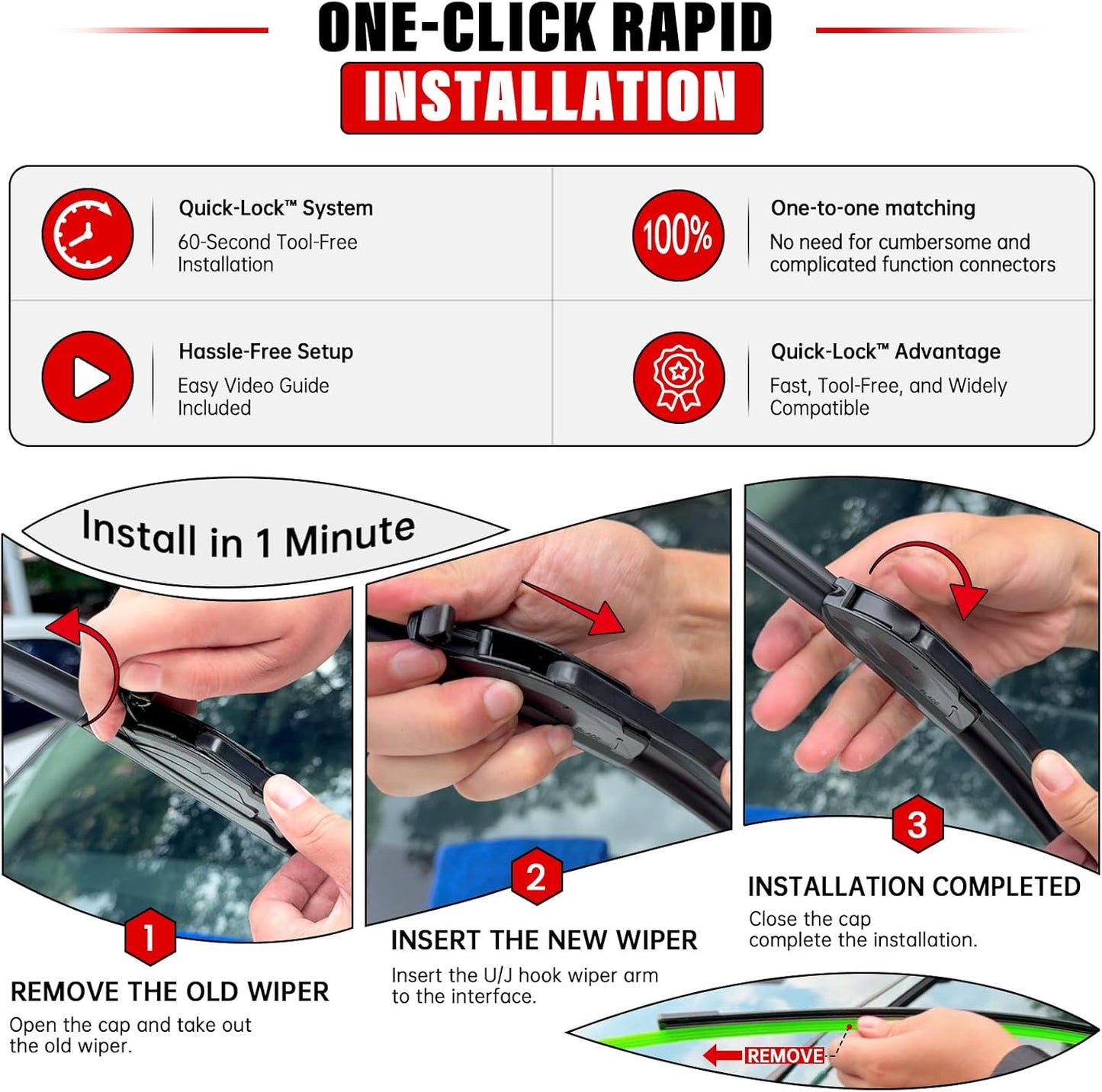 Windshield Wiper Blades Replacement for Mazda 3 2010 2011 2012 2013 Original Factory Quality Front Rear Wipers Blade Set for My Car - 24" 19" 14" (Pack of 3)