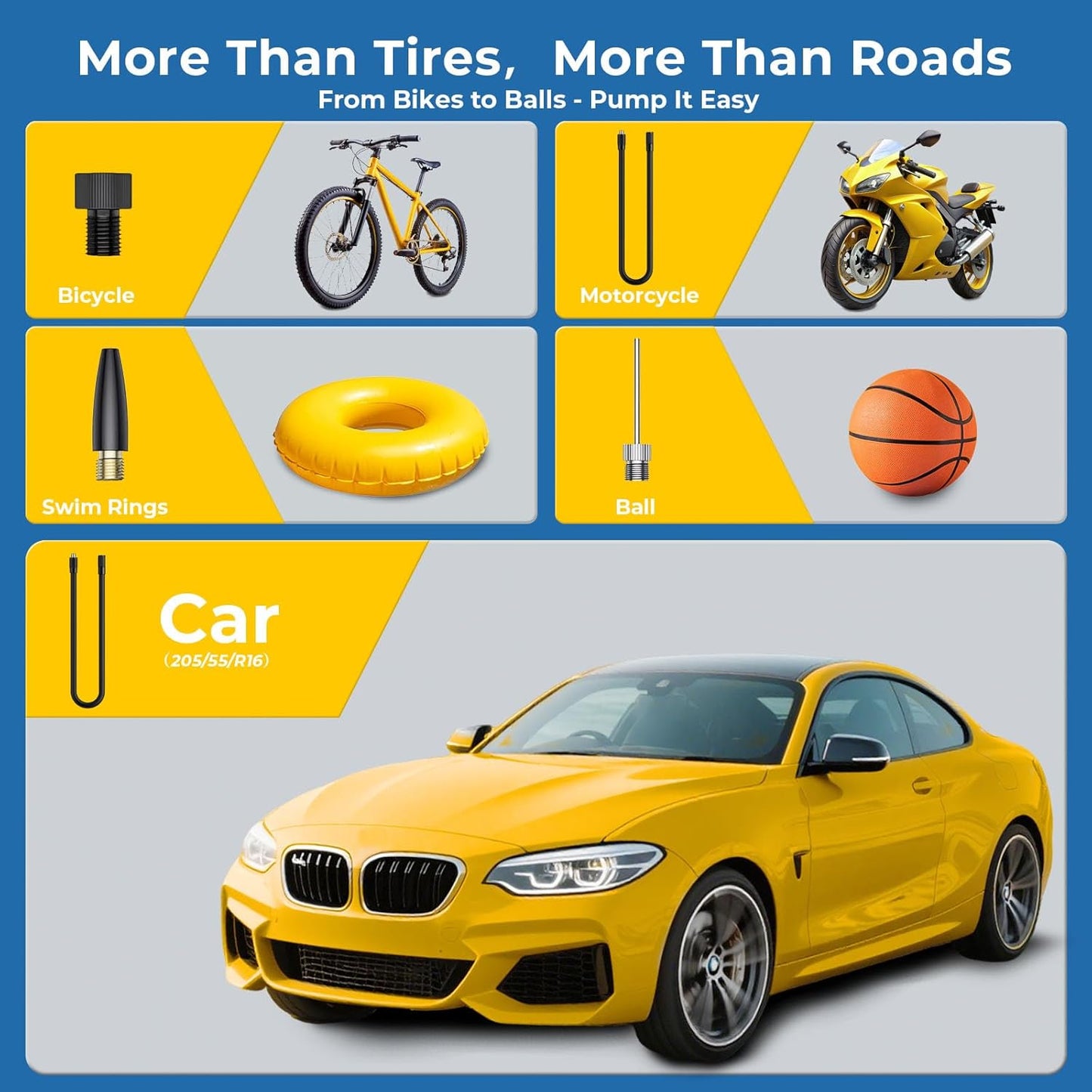 Tire Inflator Portable Air Compressor, 150 PSI Portable Tire Inflator for Car with Digital Gauge, Air Pump for Inflatables with LED & Auto Shut-Off, Ideal for Car, Motorcycle, Bicycle and Ball