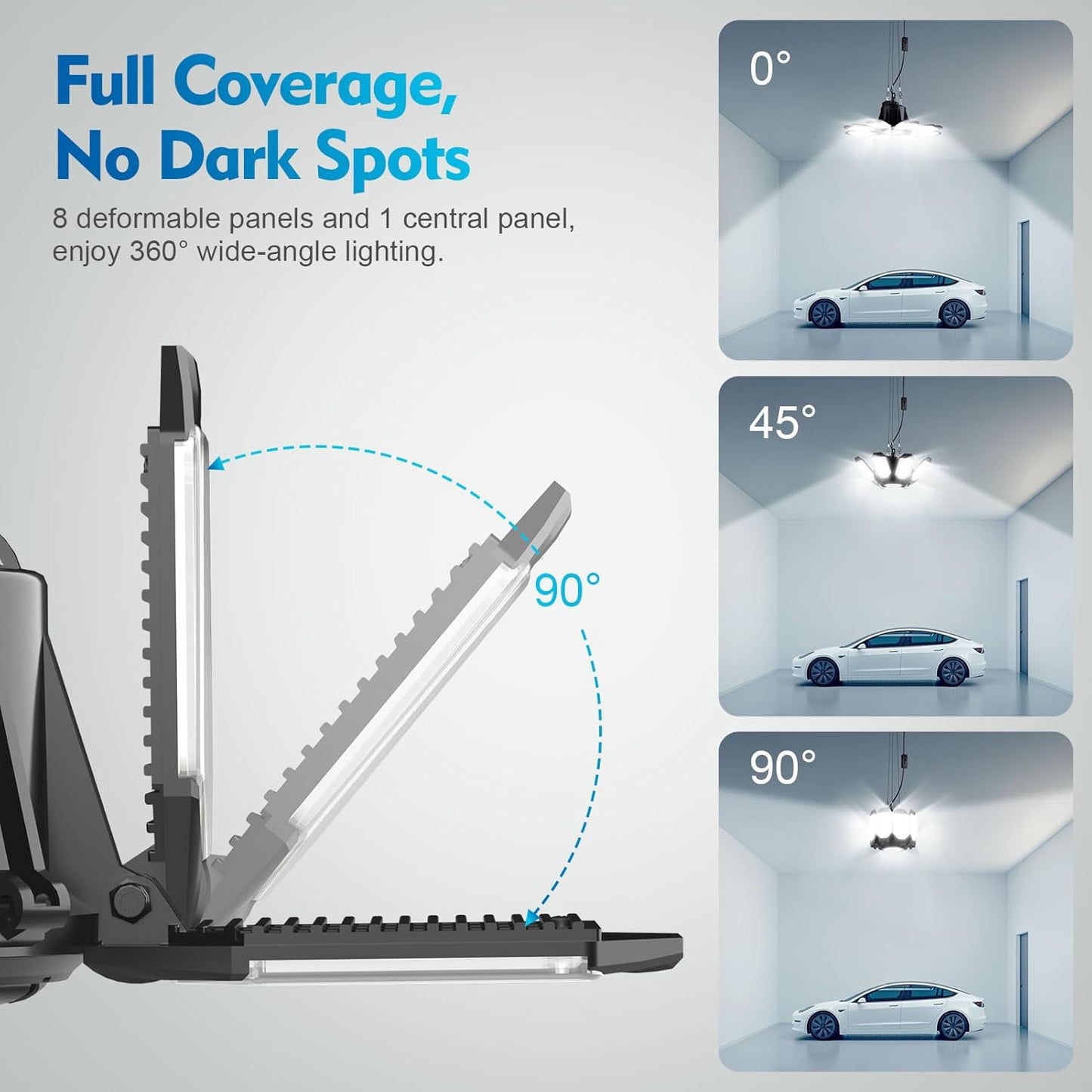 TANBABY Upgrade 250W LED Garage Lights Plug in 2 Pack, Total 50000LM Deformable Lights Ceiling LED Plug in Cord, Plug in Shop Light for Garage Lighting with 8+1 Panels Garages Bulb for Basement