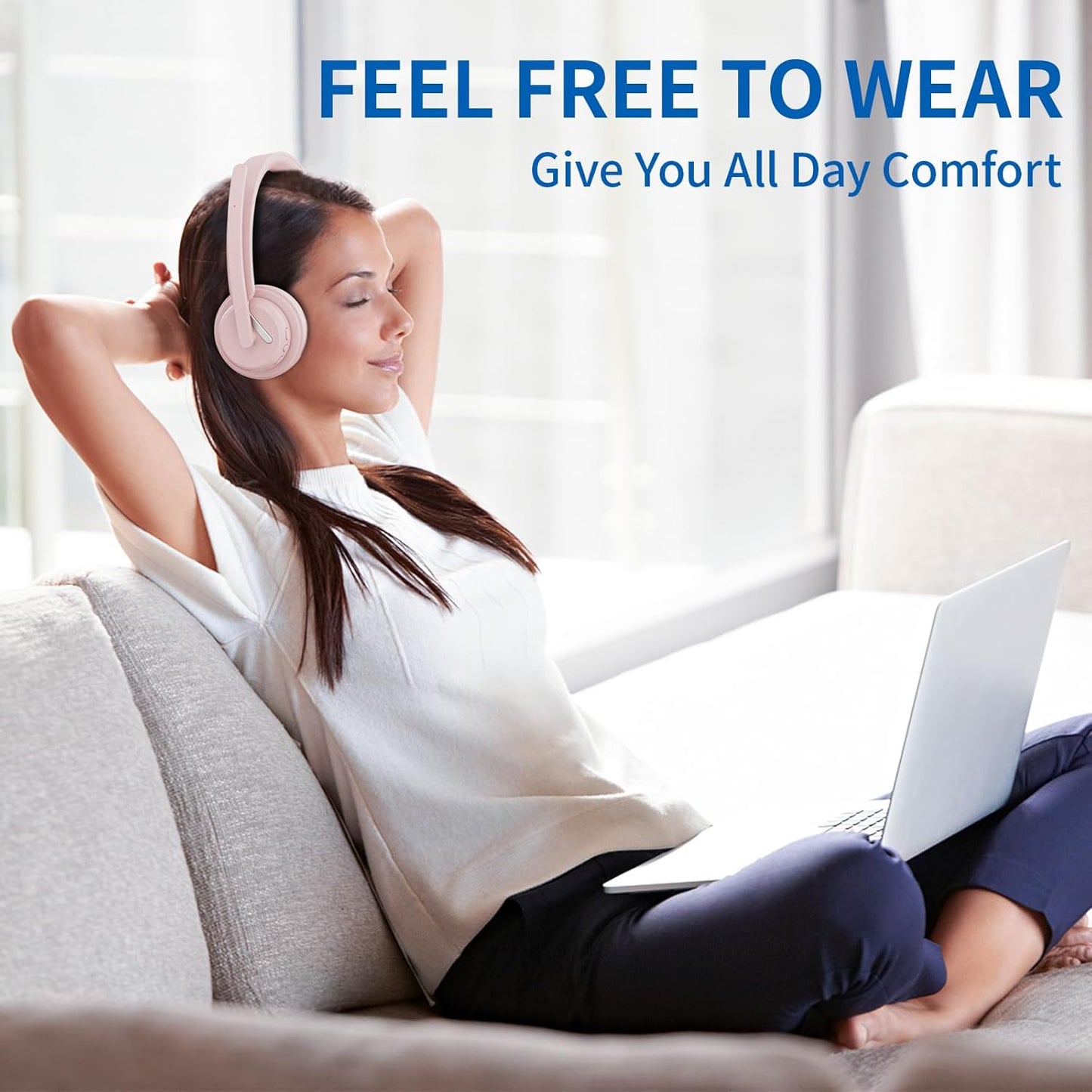 Wireless Headset with Mic, 2.4GHz Bluetooth Headset with AI Noise Cancelling Microphone & Charging Base, Wireless Headphones with USB Dongle for PC (Pink, L)