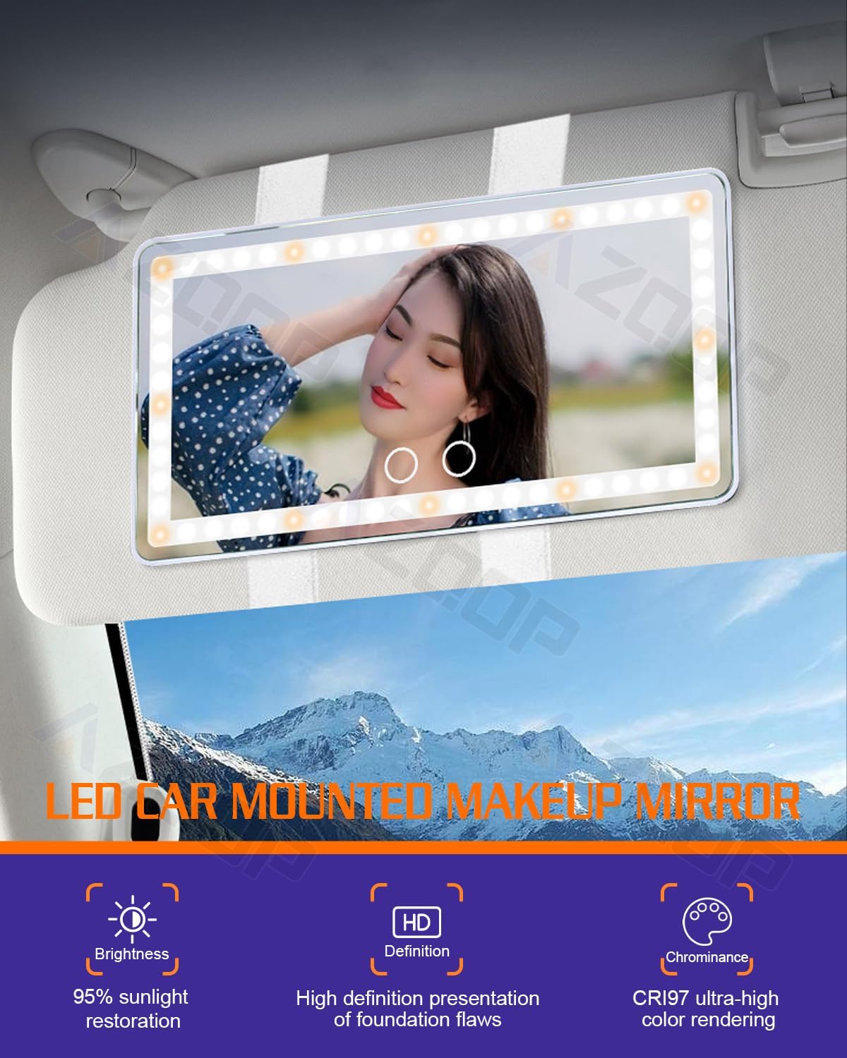 2 Pcs Car Sun Visor Vanity Mirror, Upgraded Car's Mirrors with Lights, Makeup Mirror with 3 Light Modes, Dimmable Touch Screen, Rectangular White, Universal for Car SUV Truck