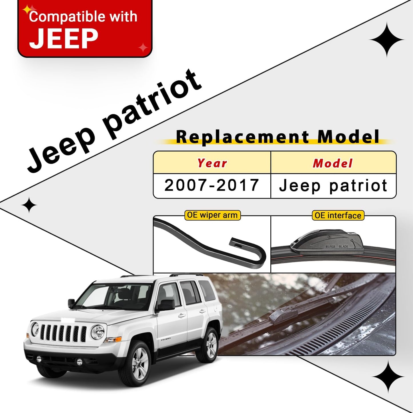 Windshield Wiper Blade Set Replacement for 2007-2017 Jeep Patriot Original Equipment Replacement Front Wiper Blades-21"/21"/10" (Set of 3) U/J Hook