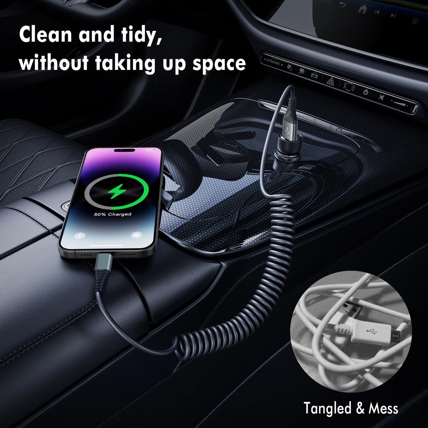 Heartbeats Coiled Lightning Cable 3FT 2 Pack MFi Certified Car iPhone Charger Cable，USB to Lightning Cable Compatible with iPhone 14/13/12/11 Pro Max/XS Max/XR/X/8/7/iPad