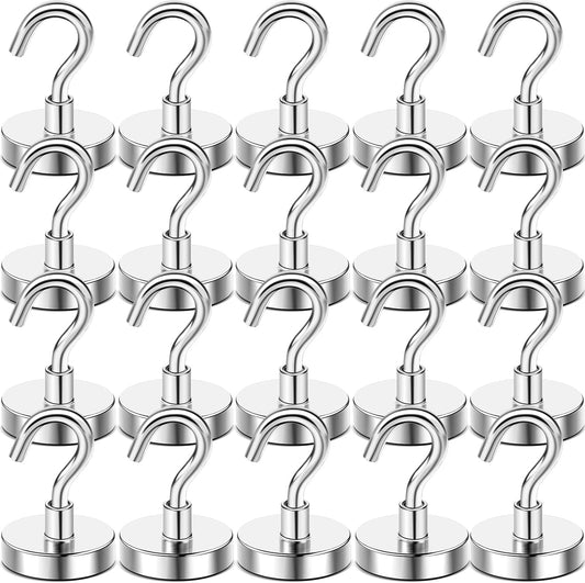 DIYMAG Magnetic Hooks, 80 LB Heavy Duty Strong Magnet with Hook, Rare Earth Neodymium Magnets for Hanging, Magnetics Hanger for Curtain, Home, Kitchen, Workplace, 20 Packs