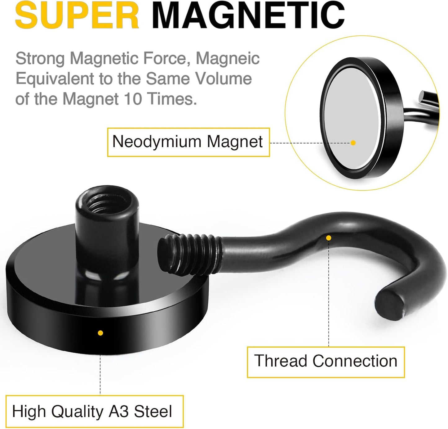 DIYMAG Black Magnetic Hooks, 80 LB Heavy Duty Strong Magnet with Hook, Rare Earth Neodymium Magnets for Hanging, Magnetics Hanger for Curtain, Home, Kitchen, Workplace, 20 Packs