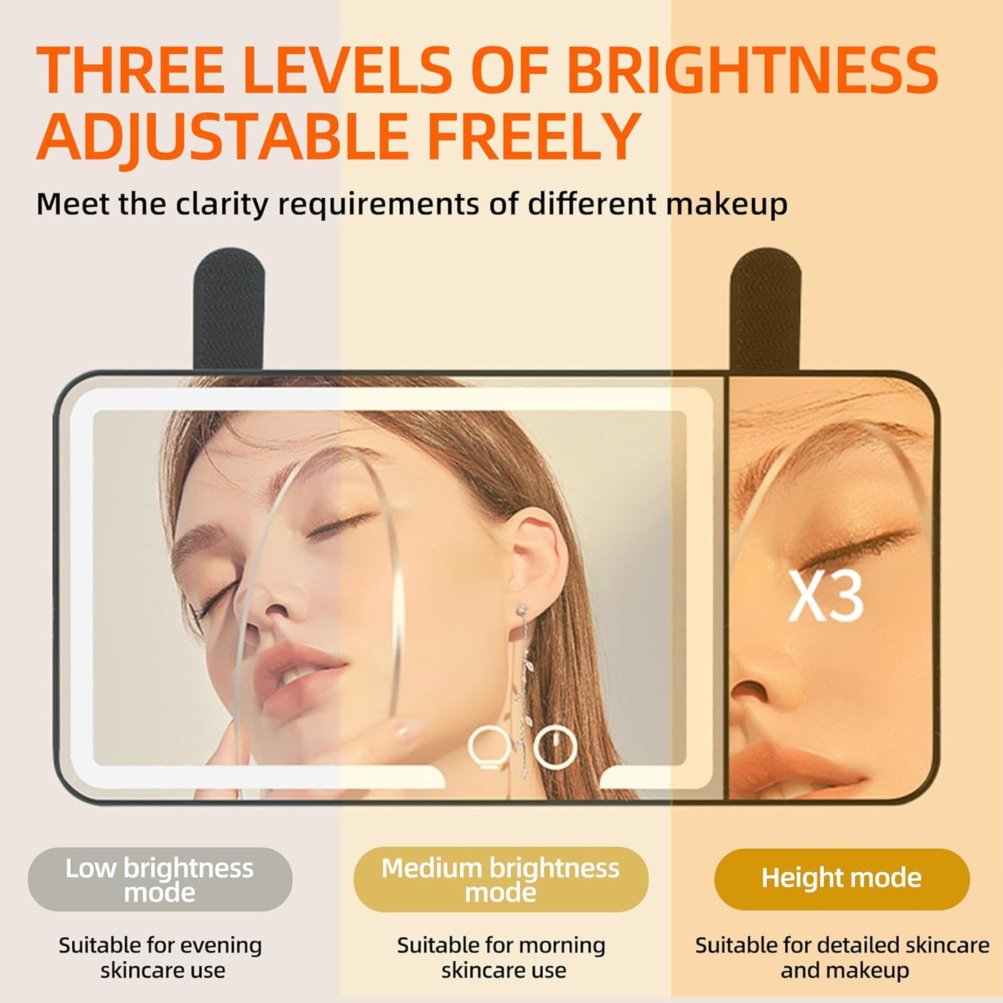 car mirror vanity Rechargeable Led, 3 Light Modes,Dimmable Touch Screen,Side with triple magnification mirror image (1)