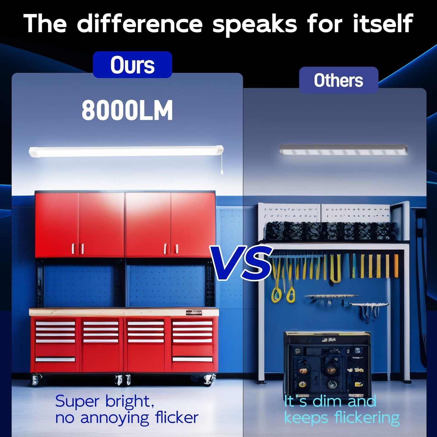 hykolity 4FT 70W LED Shop Light Linkable, 8000lm(300w Equivalent), 5000K Utility Shop Lights for Garages, Workshops, Basements, Hanging or FlushMount, with Power Cord and Pull Chain, ETL, 4 Pack