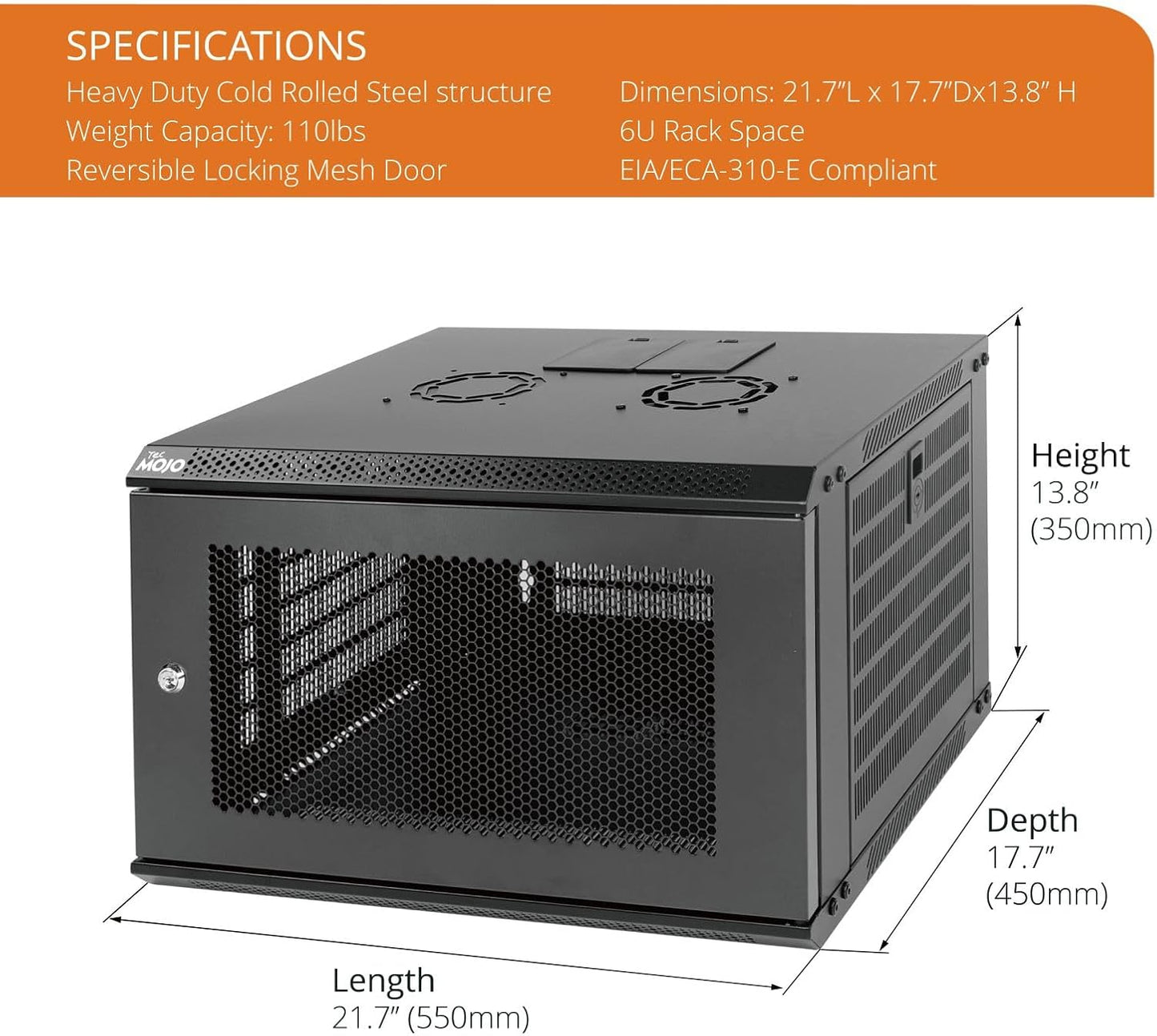 Tecmojo 6U Wall Mount Rack Network Cabinet for 19" IT Equipment,with Lockable Mesh Door and Side Panels,Cooling Fan,450mm Depth (Standard 6U/450mm Deep), Mesh/Black