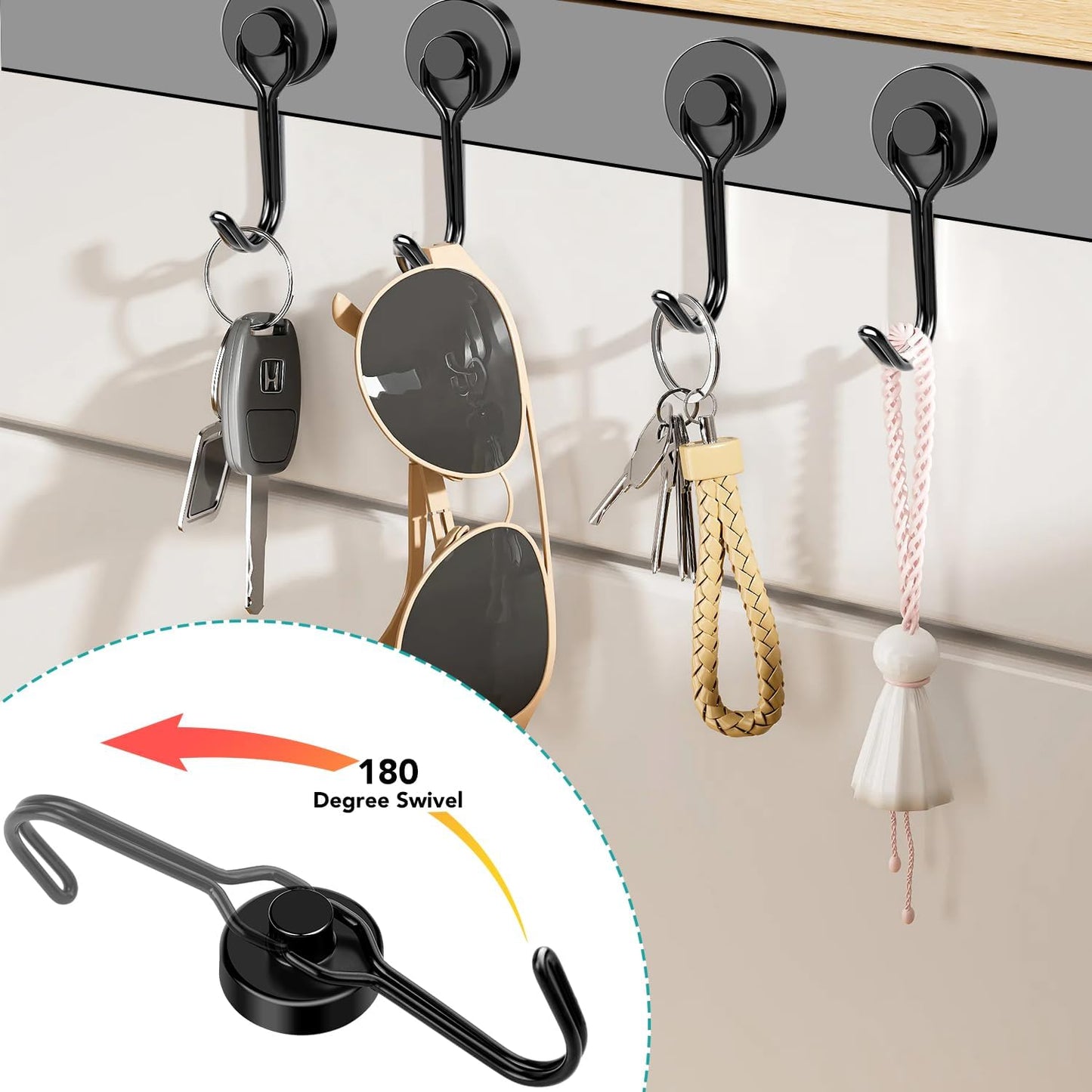 DIYMAG Black Magnetic Hooks, 40LBS Strong Magnetics Heavy Duty, Magnet Hook with Metal Hanger for Hanging Refrigerator Home Kitchen Office, 4Pack