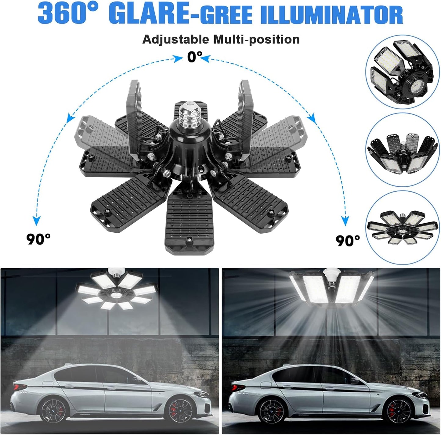 LED Garage Lights Bulb 8 Panels 2 Pack -200W, 20000LM 6500K Led Shop Light with 8 Deformable Panels, Basement Barn Light Garage Ceiling Lights