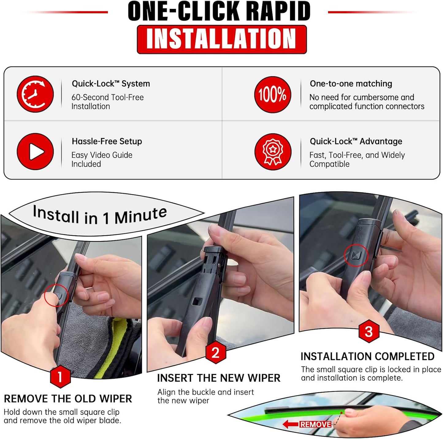 Windshield Wiper Blades Replacement for VW Volkswagen Atlas 2018 2019 2020 2021 2022 Original Factory Quality Front Rear Wipers Blade Set for My Car - 26" 22" 12" (Pack of 3)