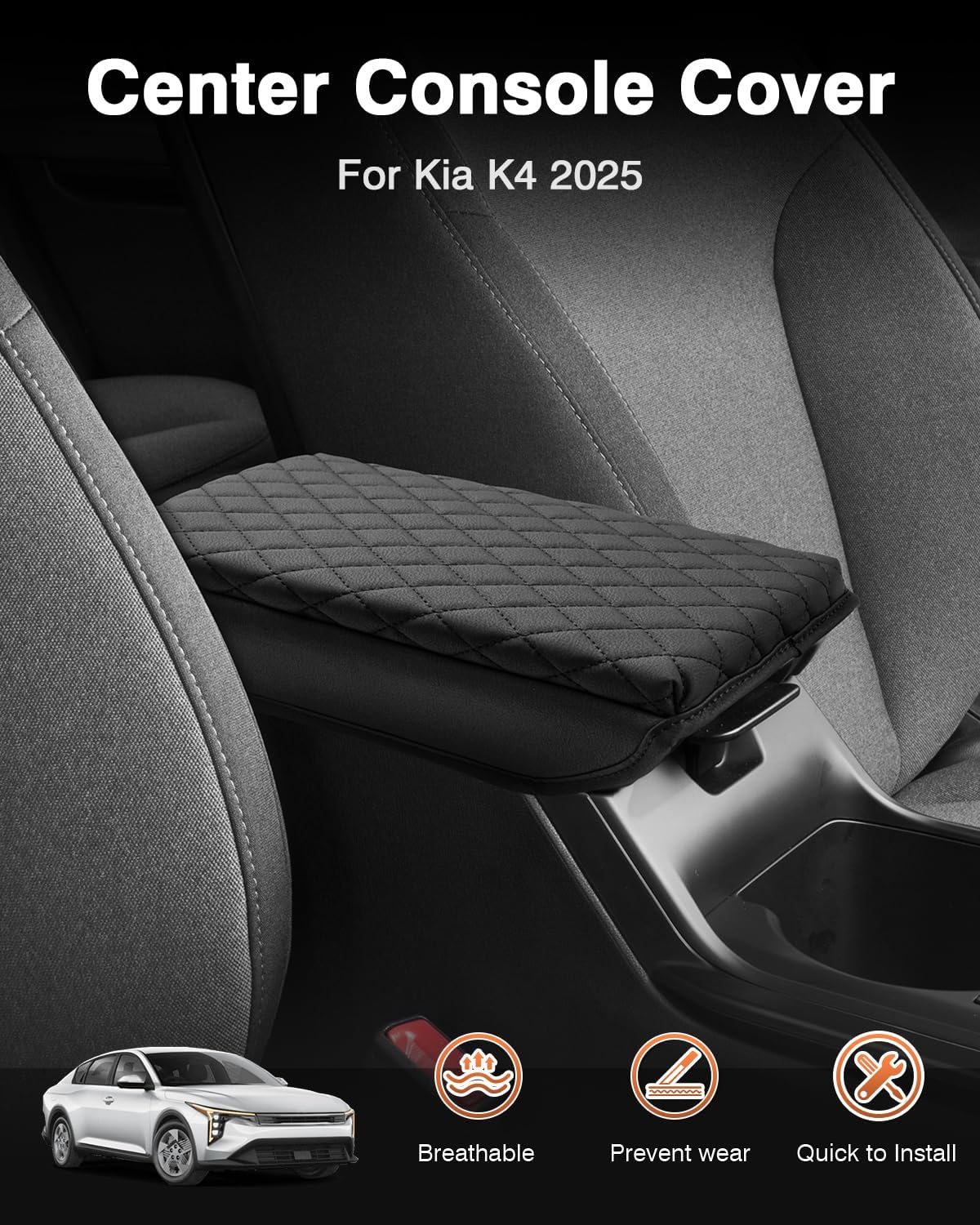 Shademax Custom for 2026 2025 Kia K4 Center Console Cover, Armrest Cover for K4 EX/LX/GT-Line/GT-Line Turbo Arm Rest Cushion Pad K4 Accessories 2025 Leather Middle Console Cover Armrest Box Protector