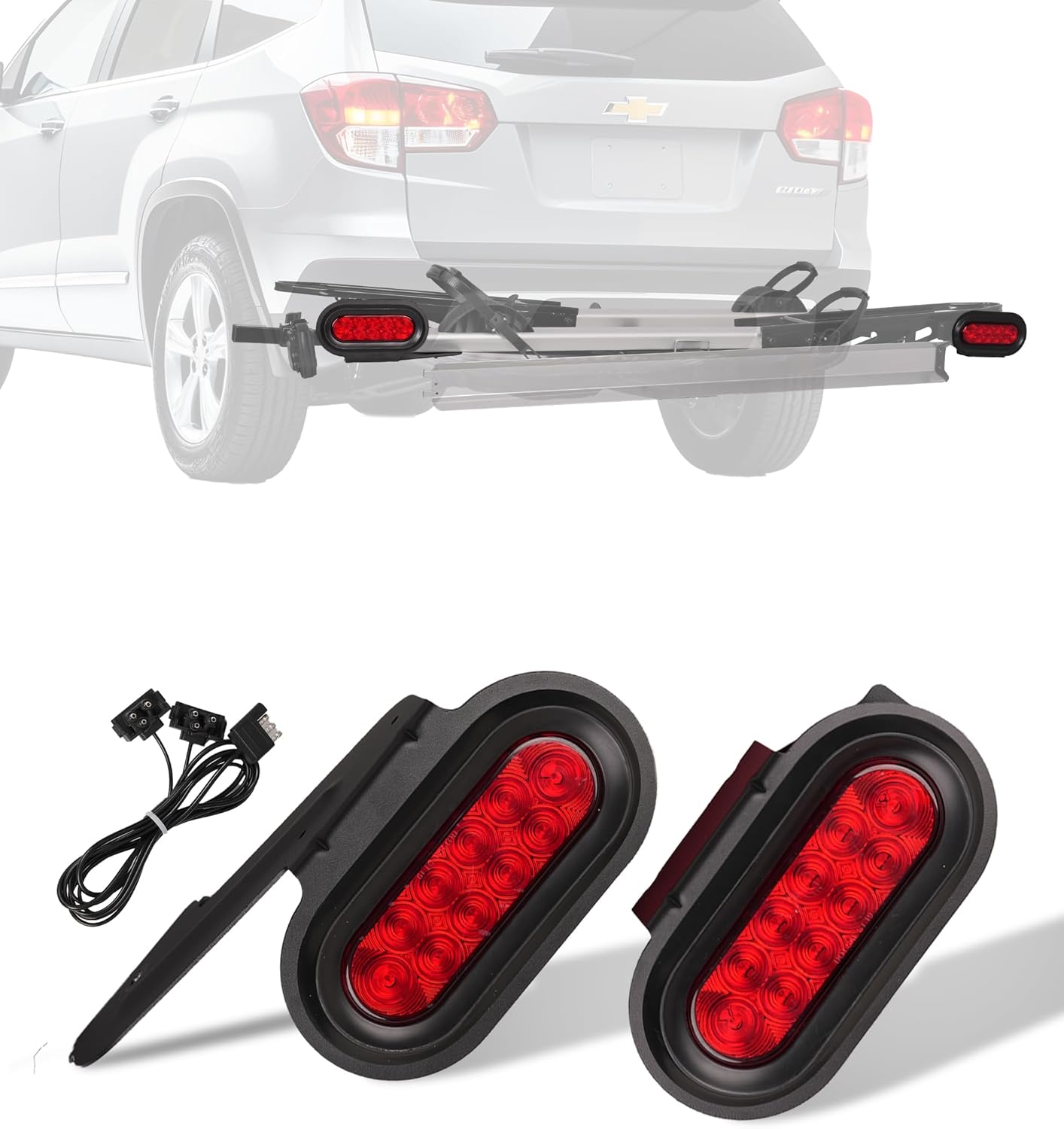 Young Bike Rack Brake Light & Plate Kit, 6 Inch 10LEDs Oval Red LED Tail Light 2PCS, FMVSS108 Certified, Waterproof Stop Turn Signal Tail Lights. Fits Young Hitch Racks, Add-on Attachment