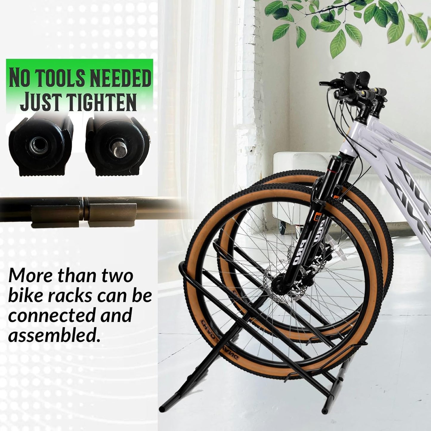 Folding Bike Floor Stand Rack, Portable Storage Bicycle Parking Rack for Garage/Home, Indoor Bike Stand Fit 16”-29” Mountain Road Bikes (2)