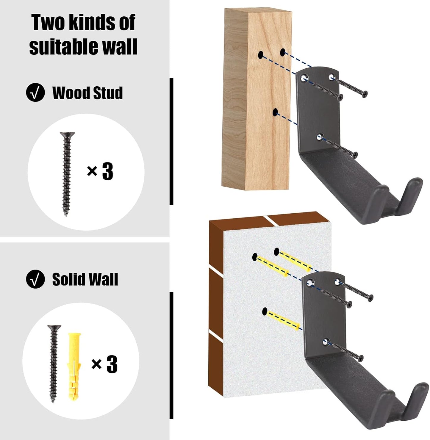 Bike Wall Mount, Pedal Mount Bike Rack for Garage, Bike Storage Hanger Bicycle, Heavy Duty Bike Hooks with Rubber Pad for Wall, Max 50LB, 2 Set