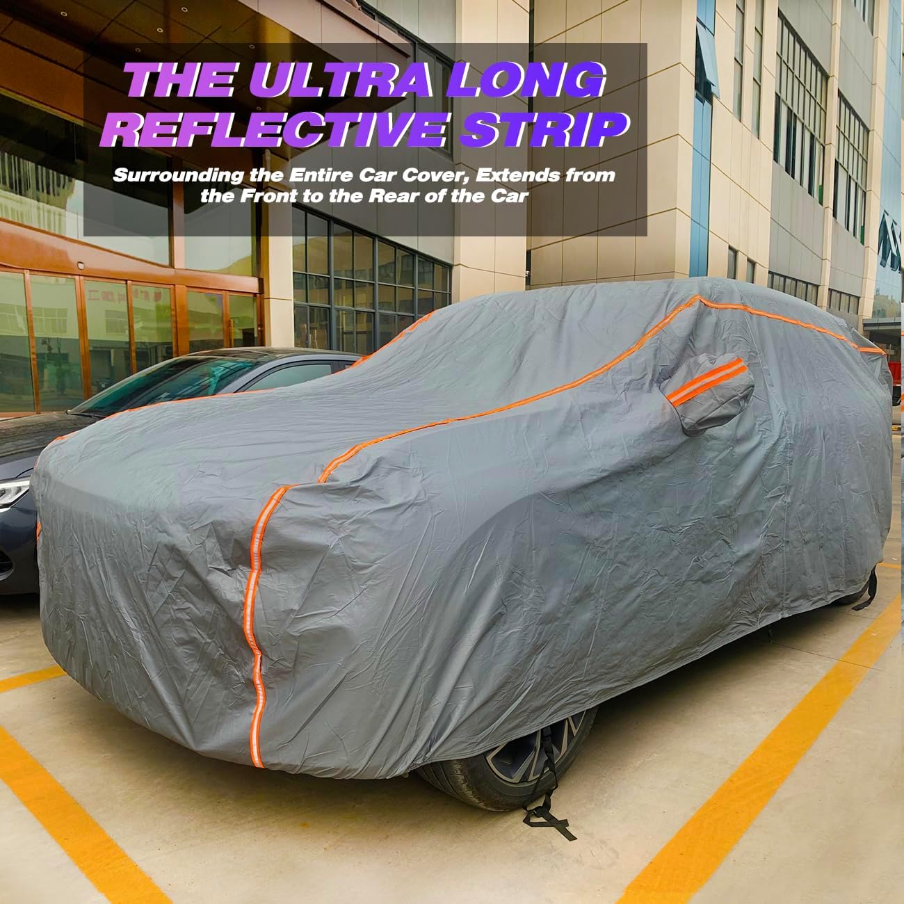 KEYOOG Universal Waterproof Heavy Weight Full Car Covers, Fit Pickup, All Weather, Outdoor Full Cover Weatherproof UV Sun Protection Snow Dust Storm Resistant with PEVA Cotton, Fit Length 213"-237"