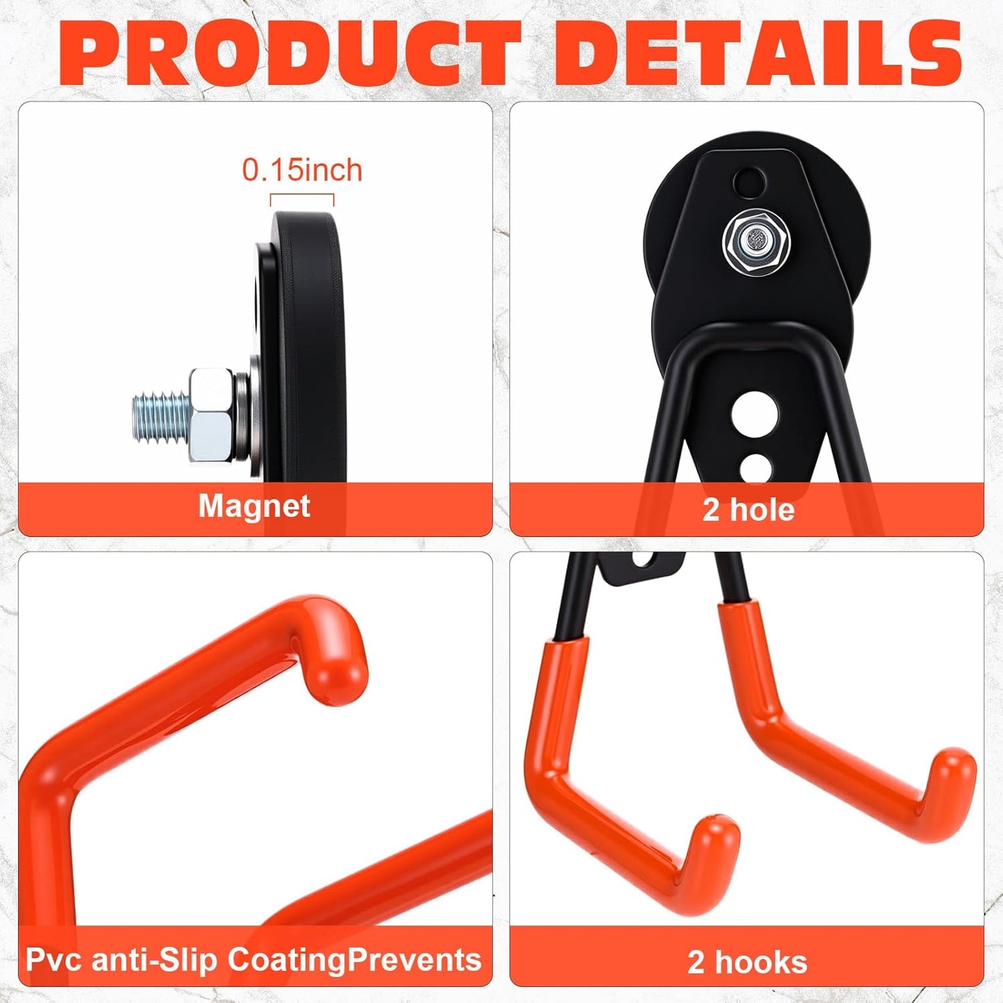 Landhoow 18 Pcs Large Magnetic Hooks Heavy Duty Garage Magnet Hooks Strong Storage Utility Magnetic Hangers with Anti Slip Rubber Coating for Indoor and Outdoor Hanging (Orange)