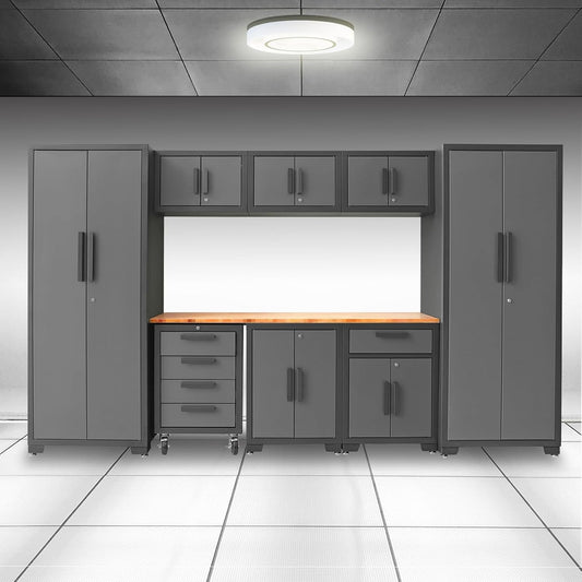 Torin Garage Cabinets Storage System, 9 Piece Included Steel Drawers Rolling Chest,Locked Storage Cabinet, Perfect for Organizing Garage and Tools, 129.92", Black/Grey