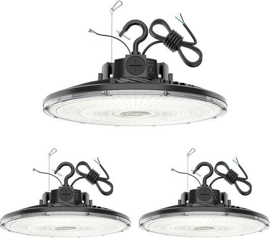 3 Pack 480V LED High Bay Light UL DLC Listed UFO Light 300W 240W 200W Adjustable, Dimmable High Bay LED Shop Lights 5000K Daylight, IP65 Commercial Bay Lighting for Warehouse Factory