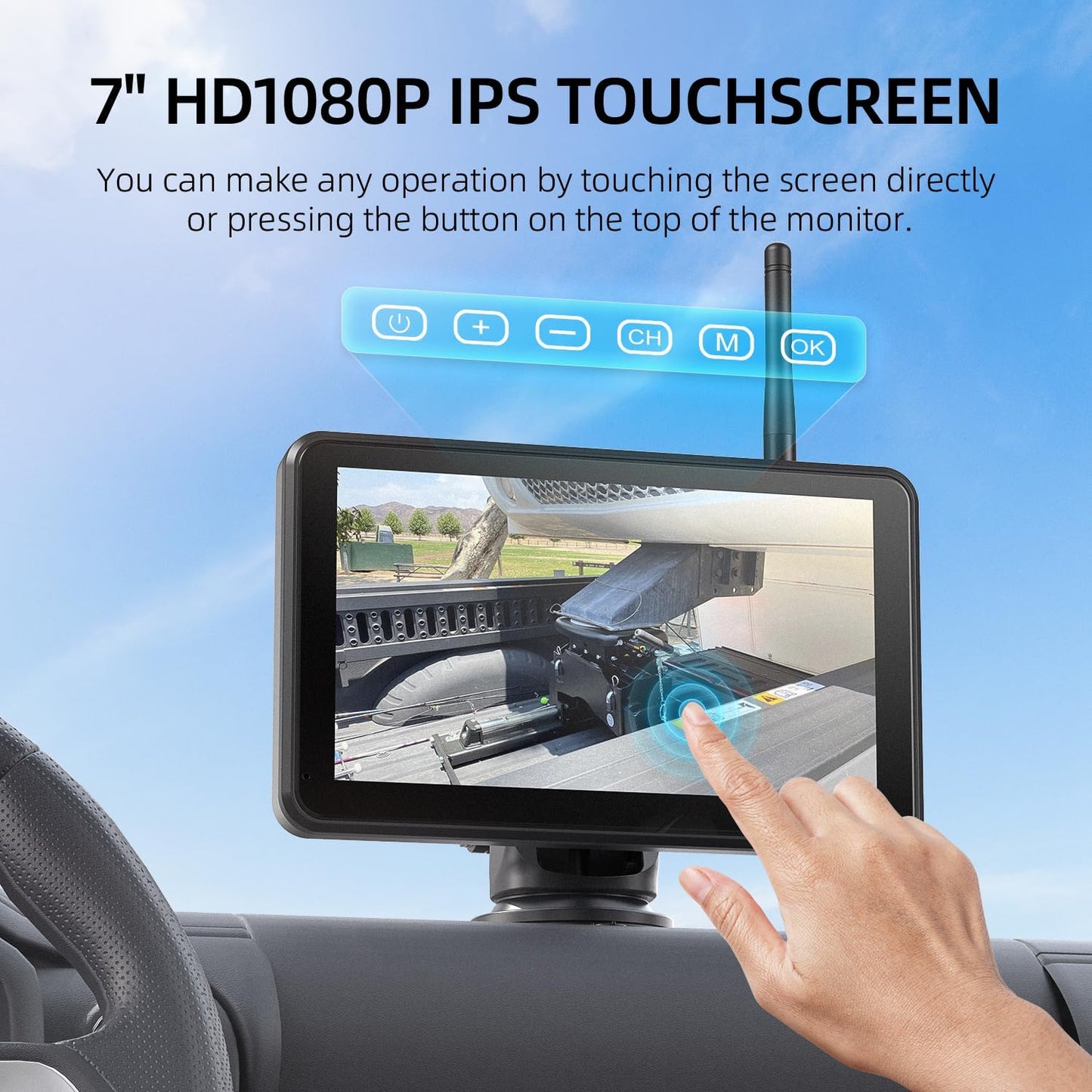 eRapta Magnetic Solar Wireless Backup Camera: HD1080P 7” Touchscreen Portable with DVR, BSD, 1-Min Install-Free IR Night Vision Hitch Backup Camera for Trailer/Truck/Small RV/Camper/Tractor-AWTCM701