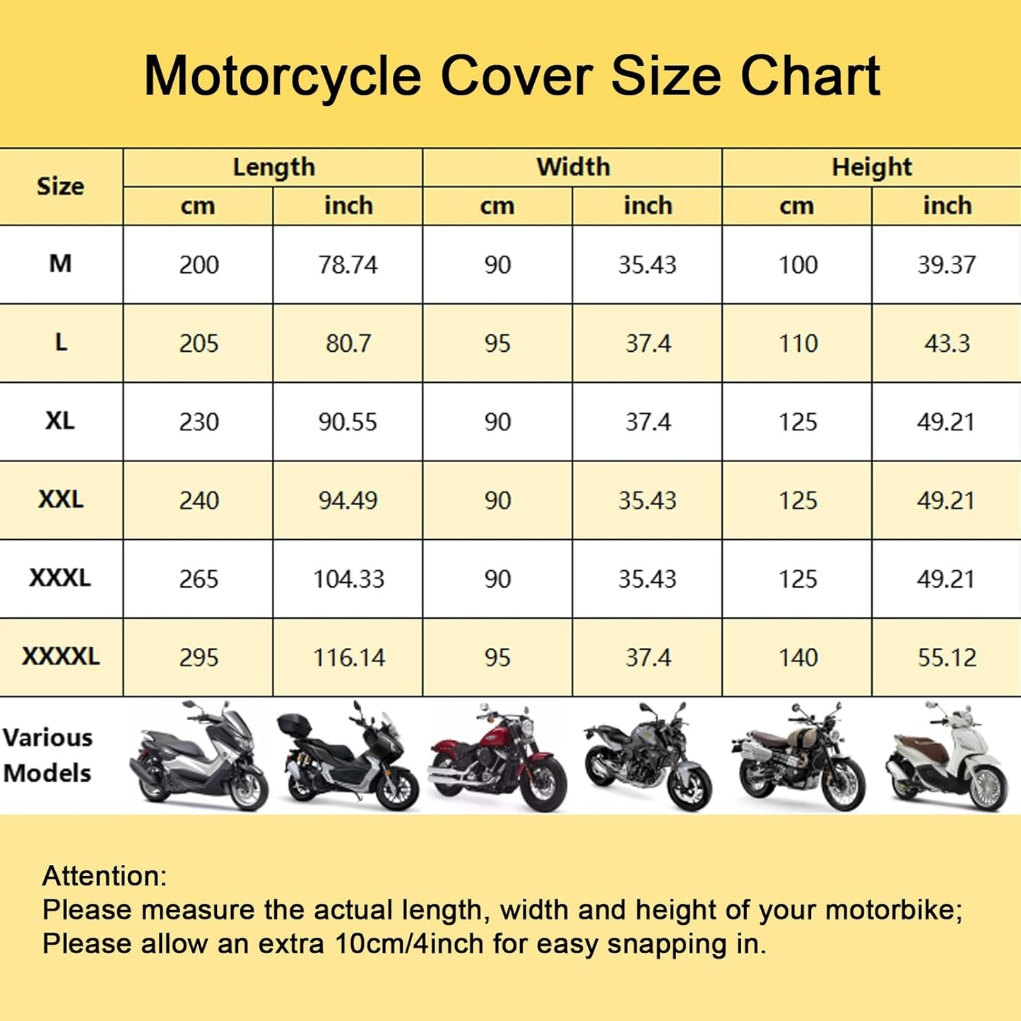 Waterproof Motorcycle Cover Outdoor, Motorbike Scooter Moped Rain Dust Protection Cover with 4 Reflective Strips and 2 Windproof Buckles, 2 Lock-Holes for Scooter Moped (4XL: 116 x 37 x 55 inch)