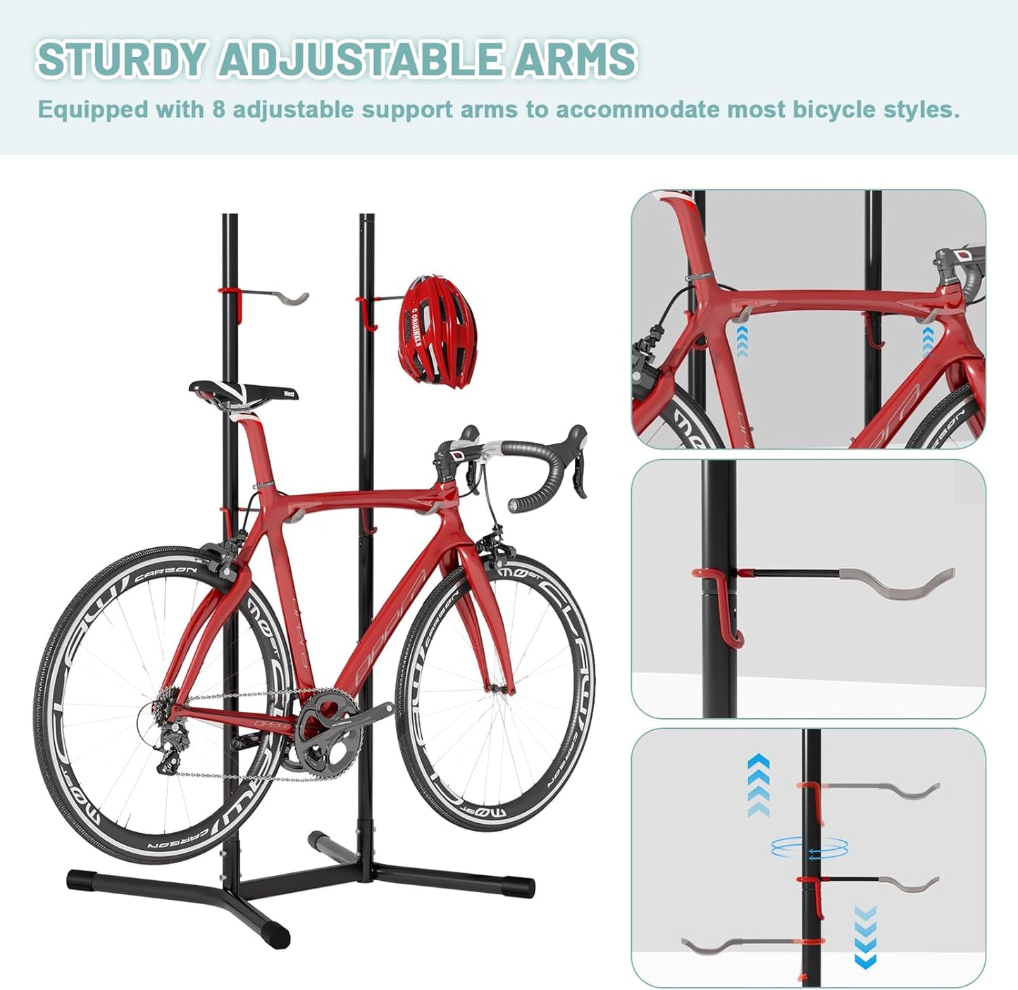 Urban Deco 2-4 Bike Storage Rack Garage Max154lbs, Freestanding Indoor Bike Rack with Adjustable Hooks, Vertical Bike Floor Stand for Road, Mountain and Hybrid Bike, Black