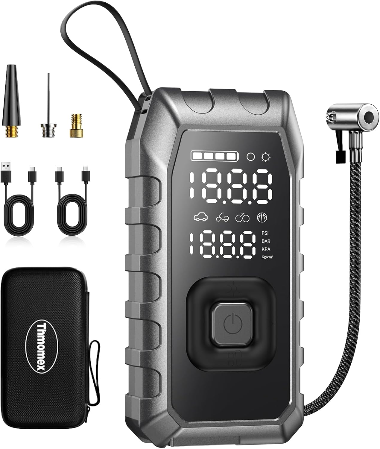 Portable Air Compressor for Tires - (12000mAh 180PSI), Dual Cylinder 5X Faster Cordless Air Pump, PD65 Quick Charge, LED Display, Digital Air Pump for Car Tires, Tire Gauge for Car, Bike, Motorcycle