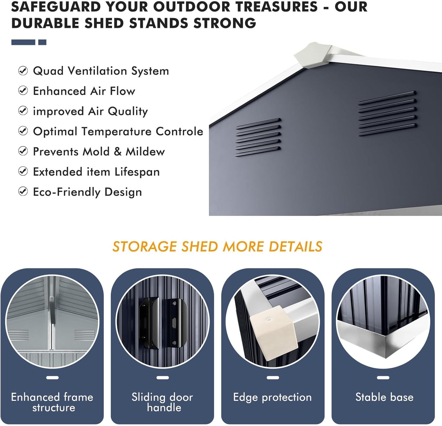 Metal Shed 8x10x6 FT - Steel Tool Storage with Sliding Door and Air Vents - Outdoor Bike Sheds for Garden, Backyard, Patio - Utility Storage Solution