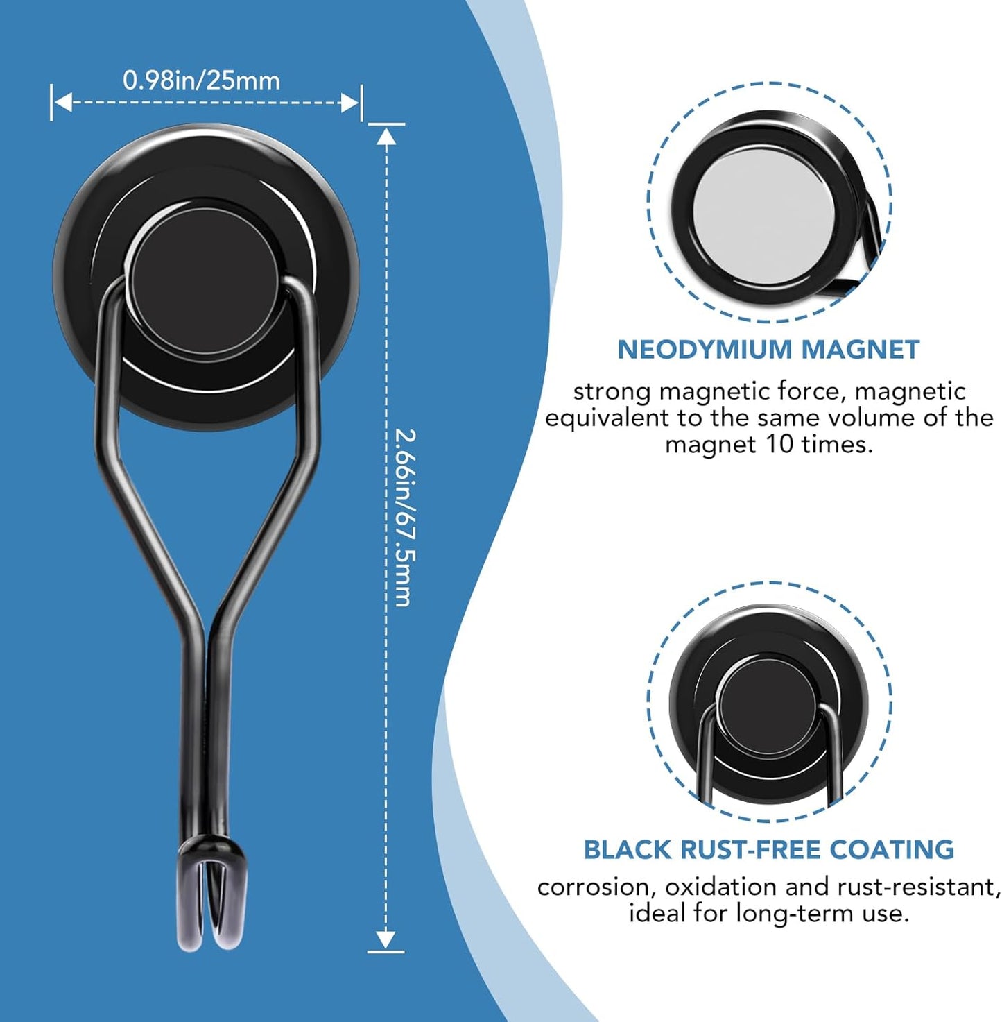 DIYMAG Swivel Swing Magnetic Hooks,Black Strong Heavy Duty Neodymium Magnet Hooks - Great for Your Refrigerator and Other Magnetic Surfaces