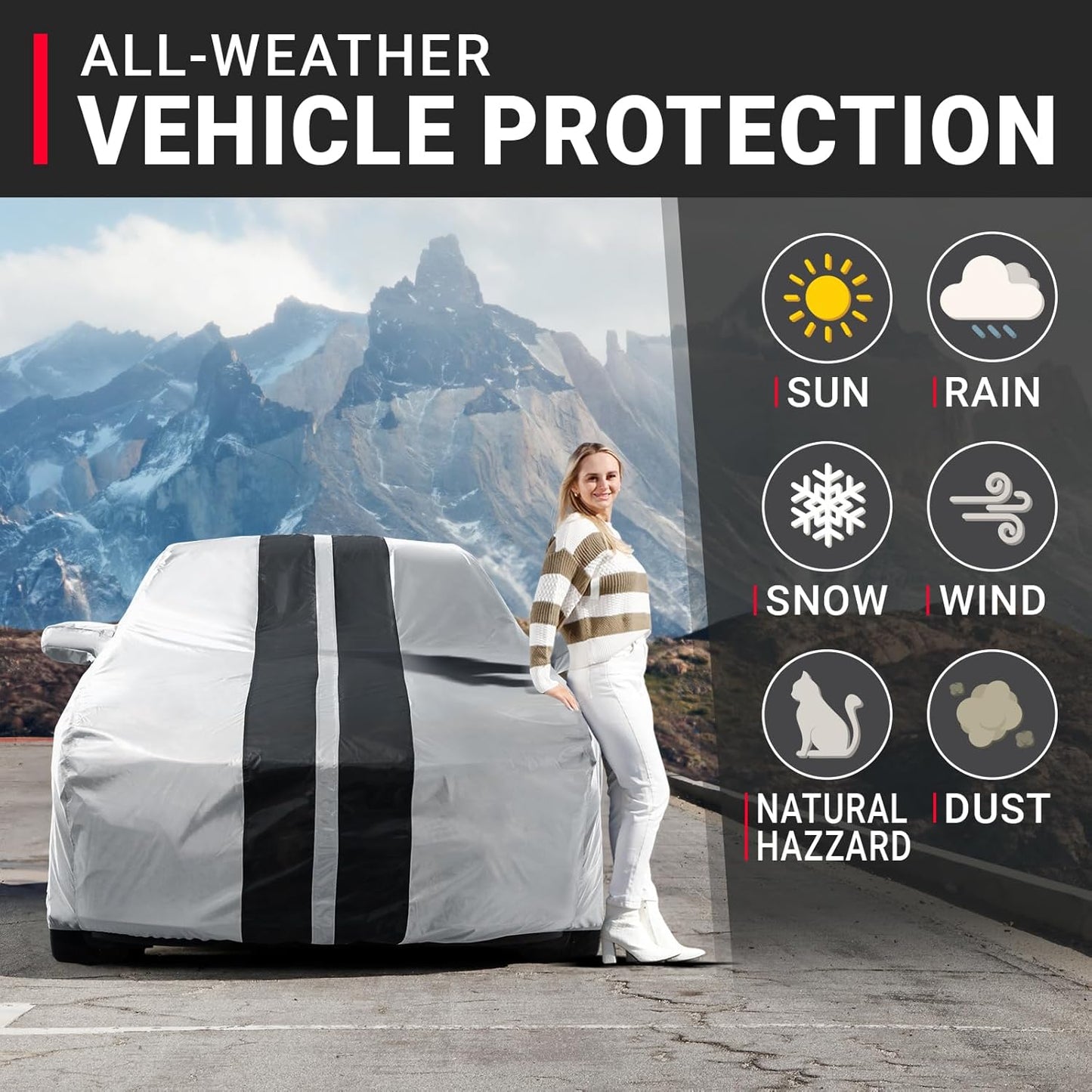 iCarCover Custom Car Cover for Buick Century Sedan, Coupe (1982-1996) Waterproof All-Weather Rain Snow UV Sun Protector Full Exterior Indoor Outdoor Car Cover (Stripe - Gray/Black)