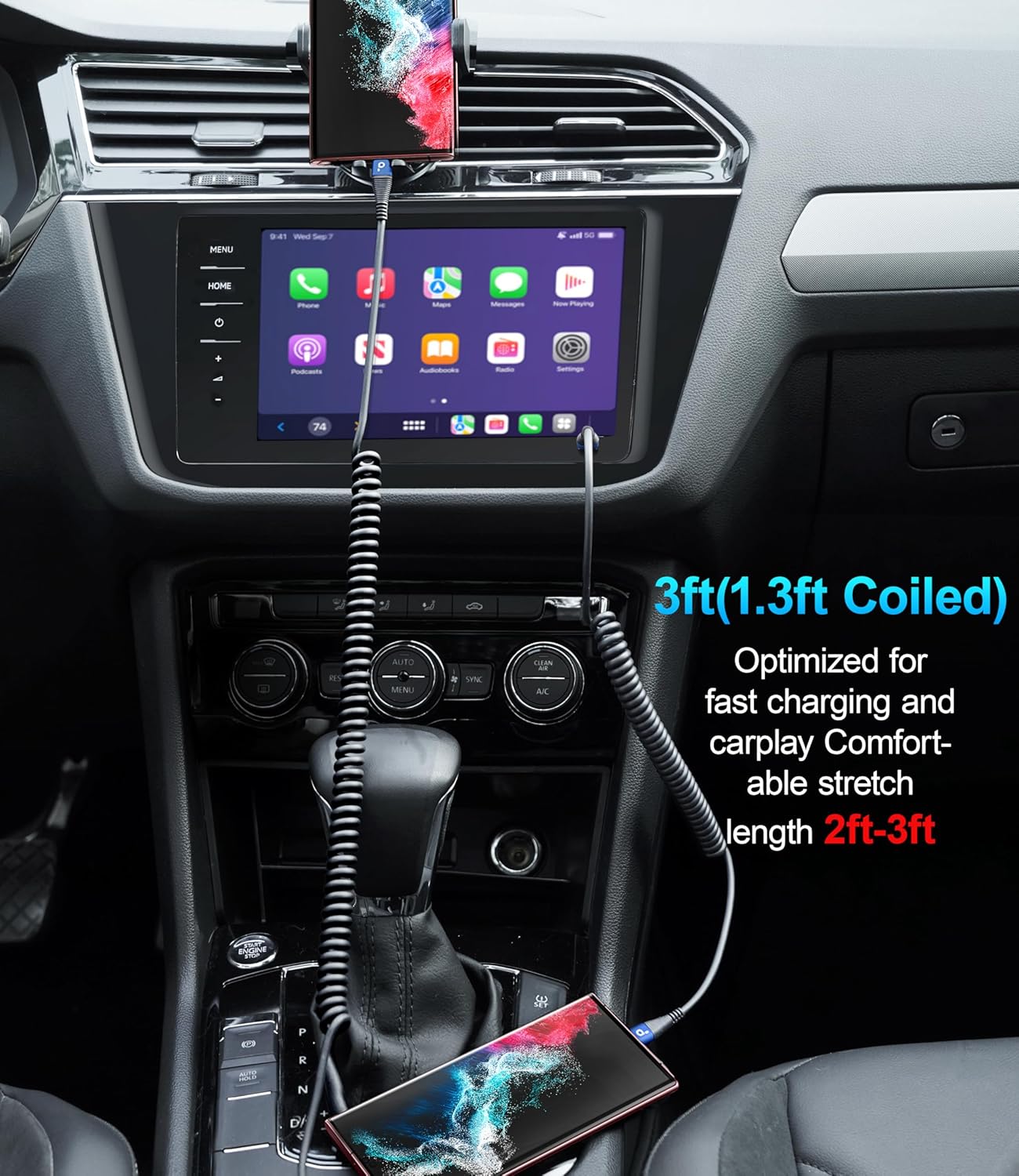 USB C Cable 100W 3FT Coiled USB C to USB C Charger Cable for Car, 2Pack Short Type C Cable Fast Charging Cable for iPhone 16/15/Pro/Plus/Pro Max/Samsung Galaxy S23, Compatible All Type C Devices,Blue