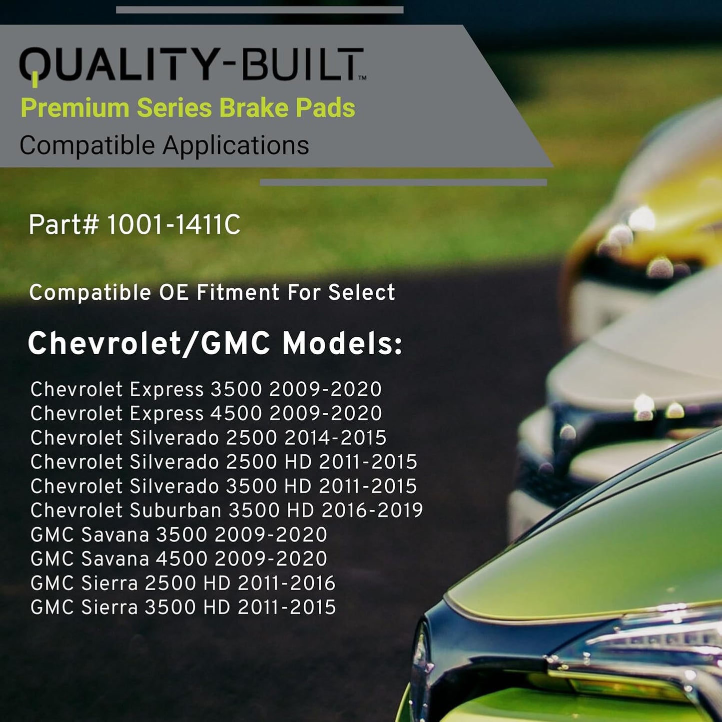 Premium Ceramic Front Brake Pads (1001-1411C) Compatible with Chevrolet Silverado 2500 HD 2011, Silverado 3500 HD 2011, GMC Sierra 2500 HD 2011, Sierra 3500 HD 2011