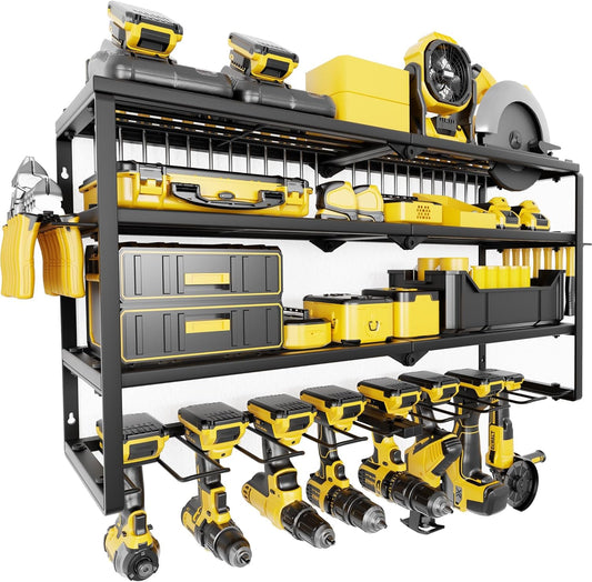 Large Power Tool Organizer Wall Mount, Maximum 420lbs Load Capacity, 4 Layers Heavy Duty Metal Tool Storage for Garage/Workshop/Shed, Utility Racks with 8 Cordless Drill Holder, Gift for Men