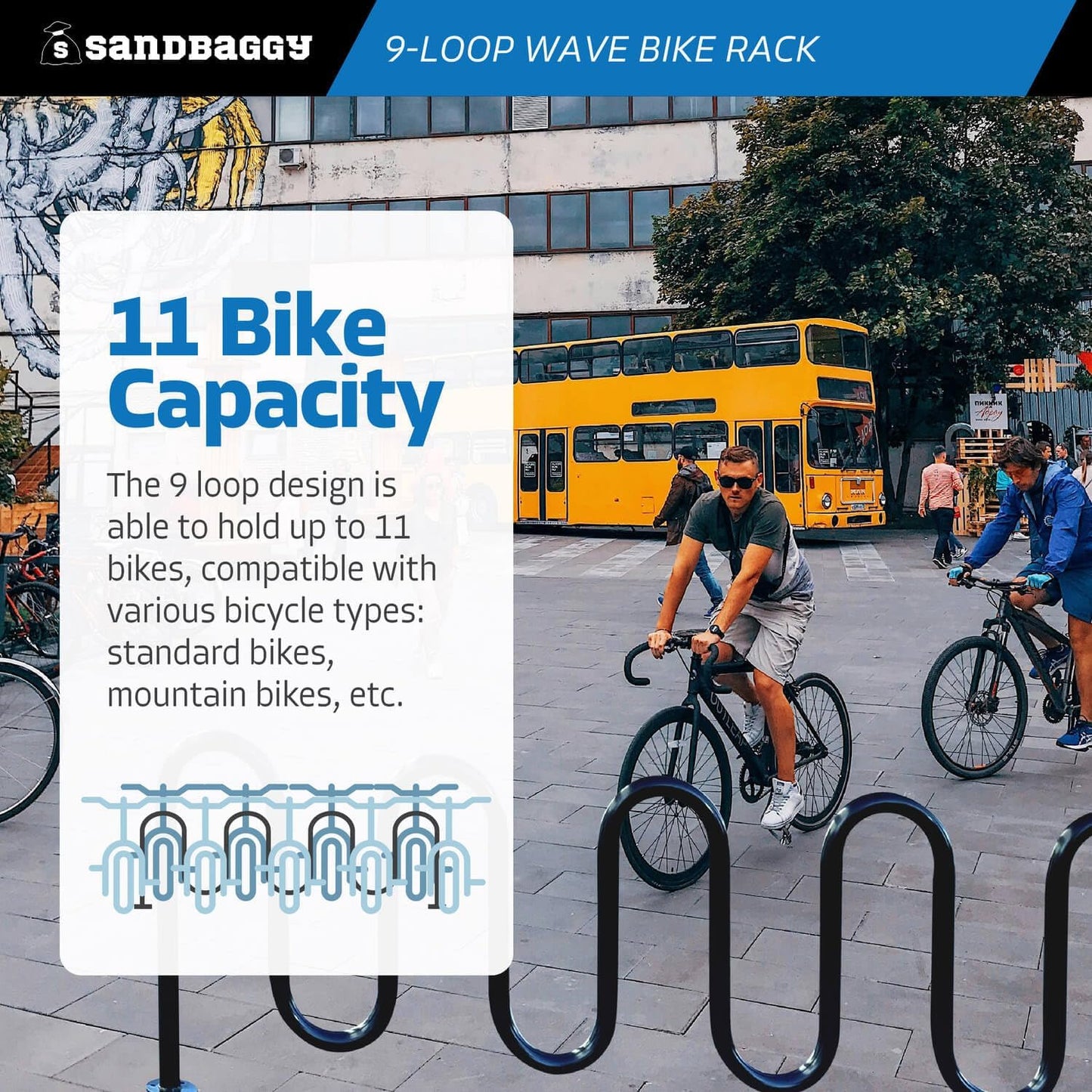 Sandbaggy Commercial Bike Racks - Galvanized Steel - Anti-Theft Design - In Ground, Apartments, Sidewalks, Industrial