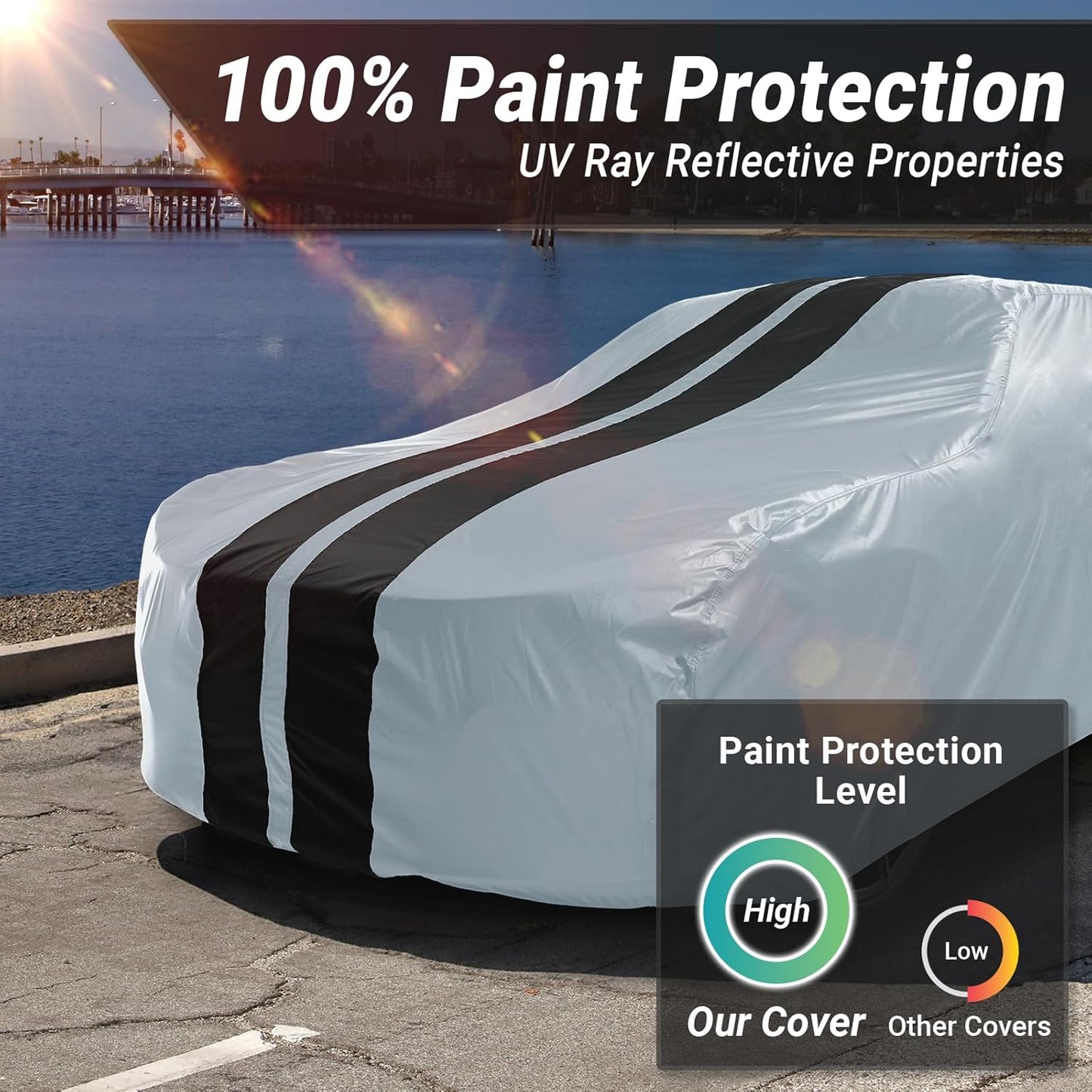 iCarCover Custom Car Cover for Pontiac Safari Wagon (1955-1957) Waterproof All-Weather Rain Snow UV Sun Protector Full Exterior Indoor Outdoor Car Cover (Stripe - Gray/Black)