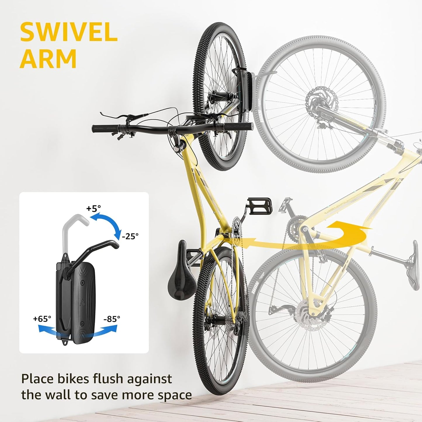 monTEK Swivel Bike Wall Mount, Bike Hangers for Garage, Space-Saving Vertical Bike Rack, Sturdy Bike Storage Rack Holds Up to 66lbs, Easy to Install, Black