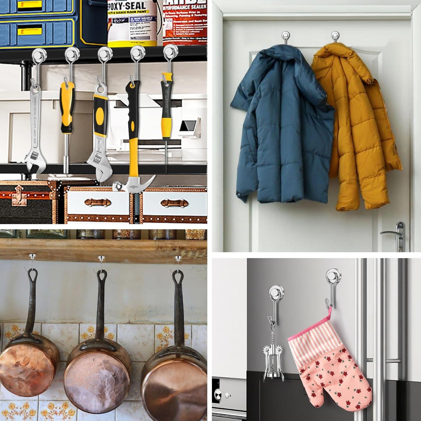 FINDMAG Magnetic Hooks, 30lbs+ Strong Magnetic Hooks for Refrigerator, 2025 Cruise Ship Essentials, Magnet Hooks Heavy Duty for Kitchen, Home, Classroom, Whiteboard, Beach Vacation (6 Pack, Silver)