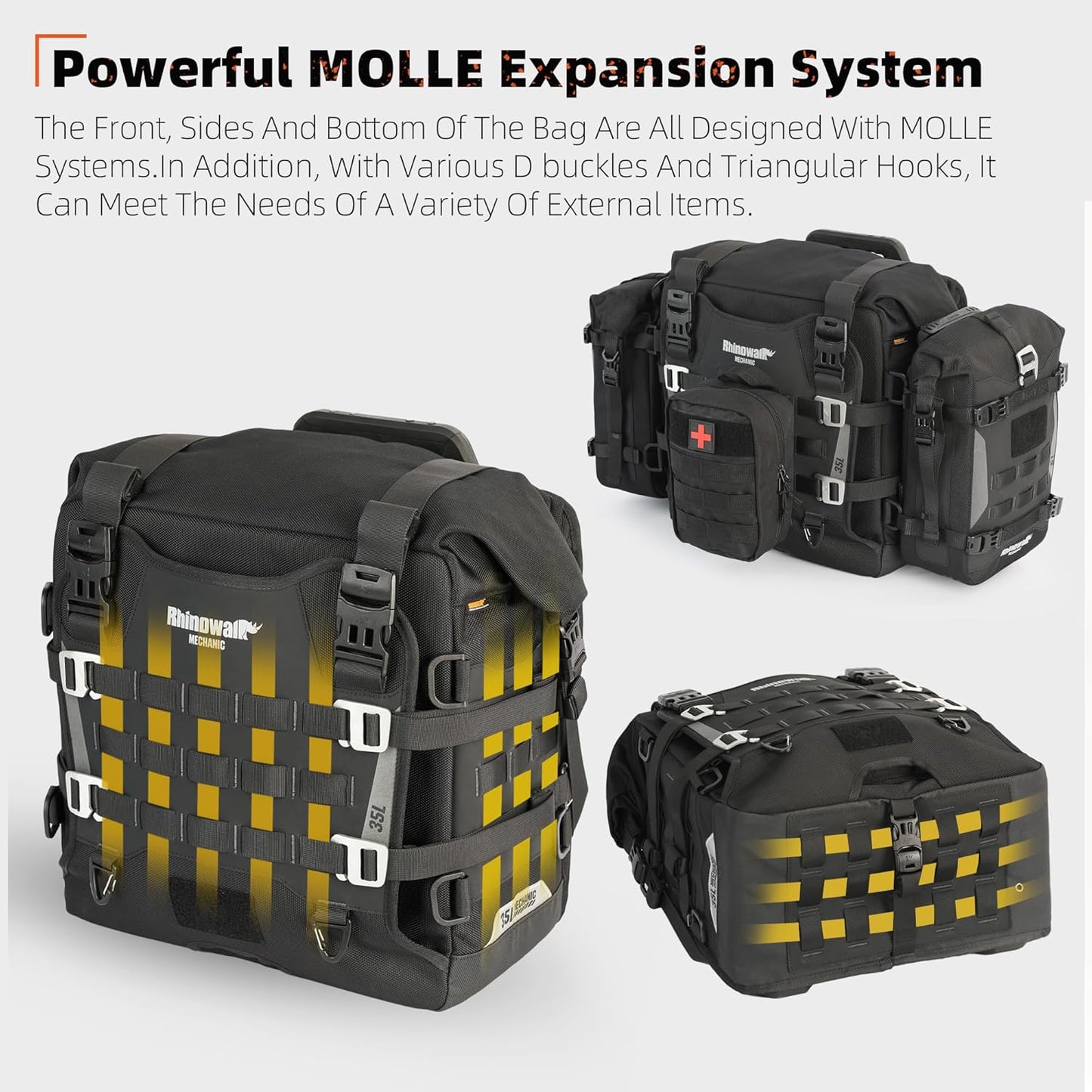 Rhinowalk Motorcycle Saddlebag 35L Waterproof, Quick Release Motorbike Side Bag, Universal Fit Motorcycle Side Bag (1-Piece)