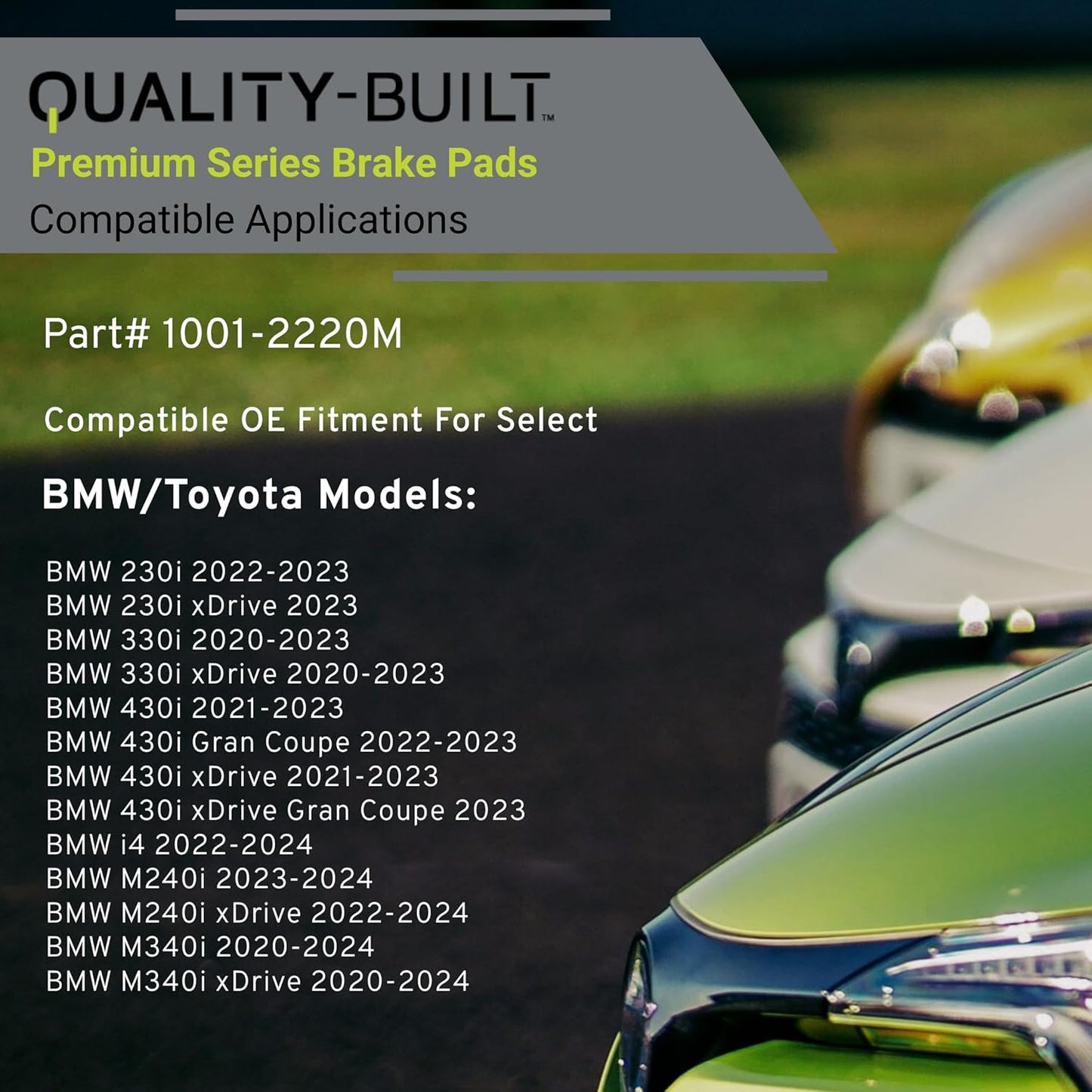Premium Semi-Metallic Rear Brake Pads (1001-2220M) Compatible with 2019-2024 BMW/Toyota (230i/330i/430i/430i Gran Coupe/GR Supra/i4/M240i/M340i/M440i/M440i Gran Coupe/Z4 & More)