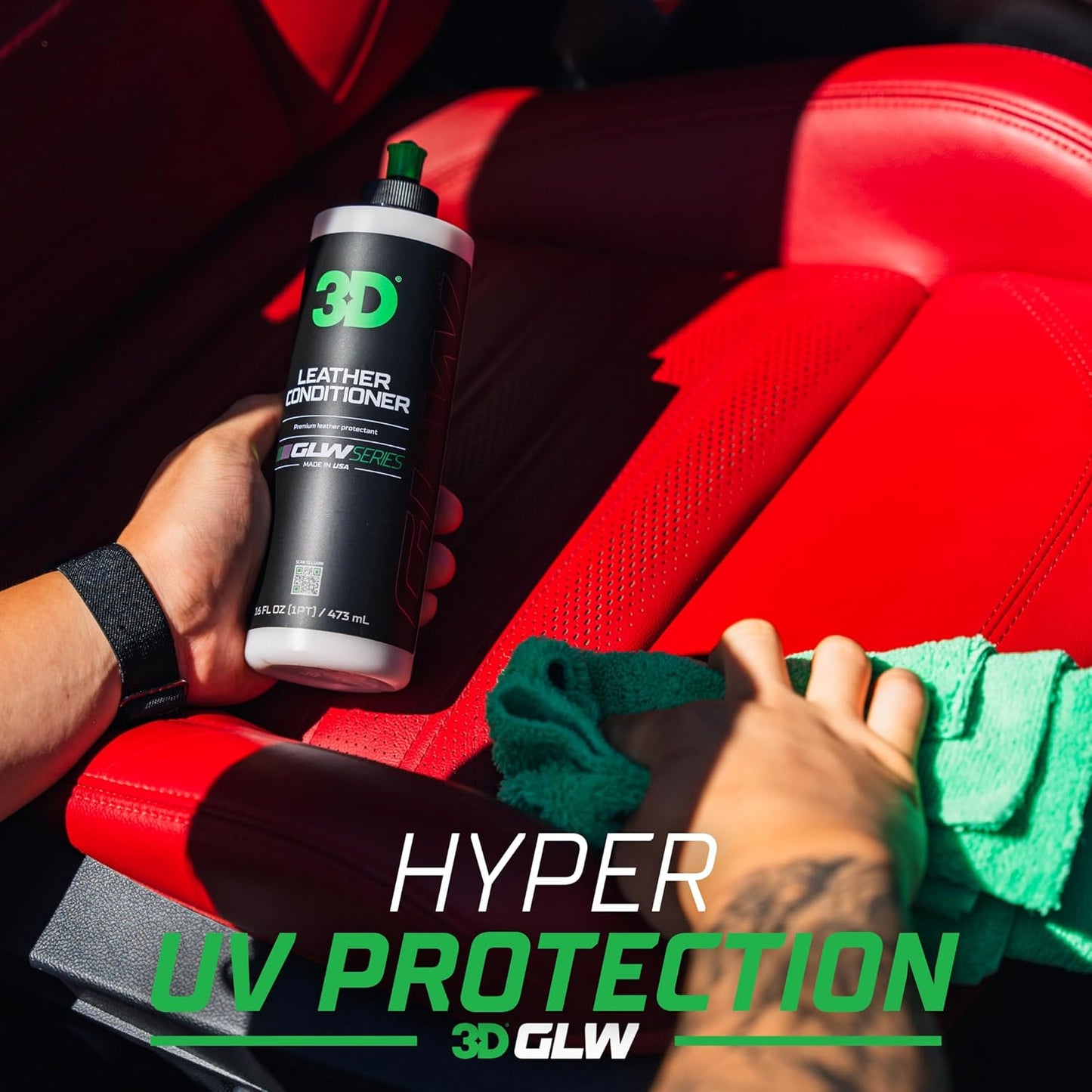 3D Leather Conditioner for Car, GLW Series | Restore, Condition, Protect | UV Protection | Conditions Leather Seats, Furniture, Boots, Apparel | DIY Car Detailing | 16 oz