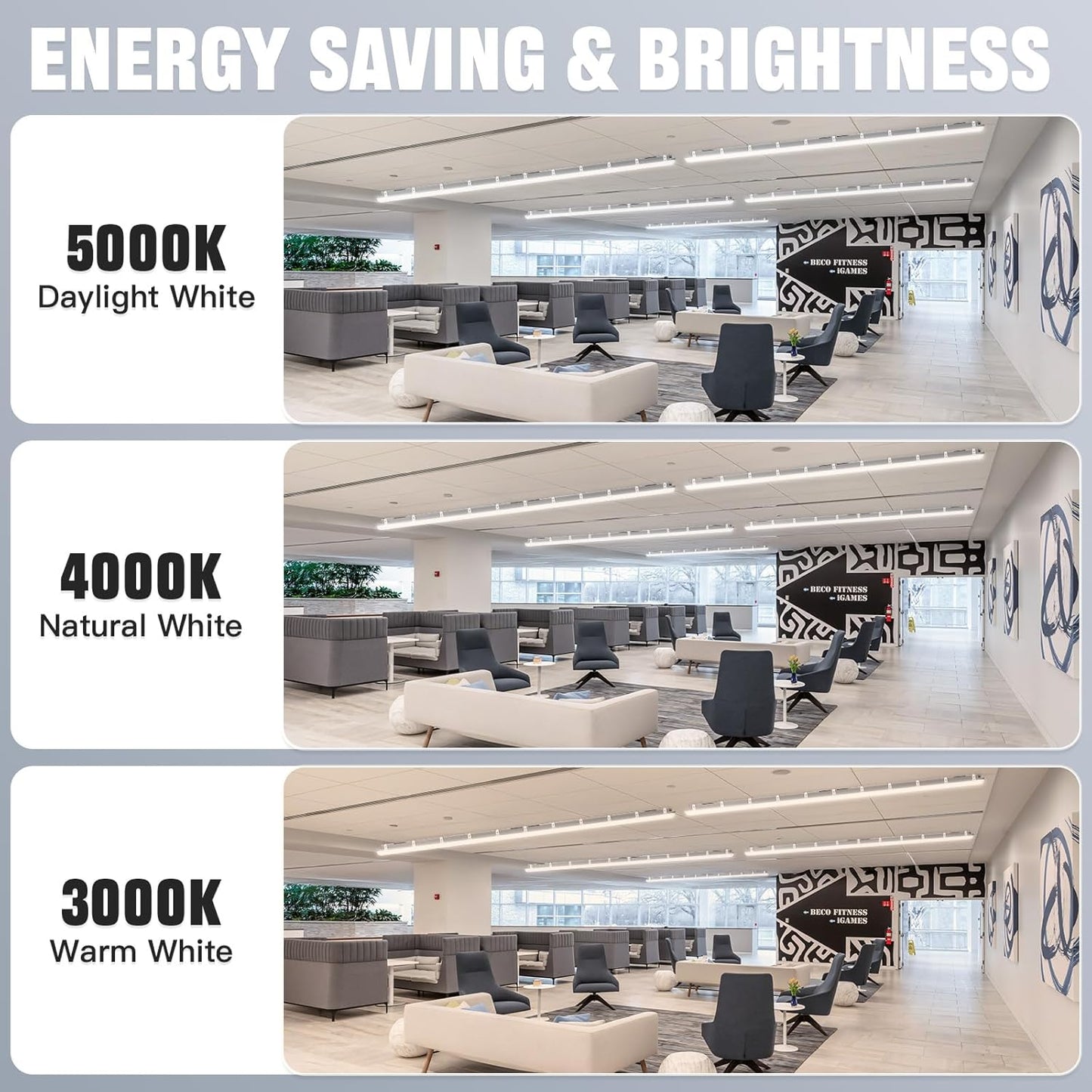 JTT 8FT LED Vapor Tight Light 120/100/80W Tunable, 18000lm LED Vapor Proof Lighting Fixture IP66, 5000K/4000K/3000K Outdoor Shop Light Waterproof for Parking Garage Car Wash Warehouse ETL Listed