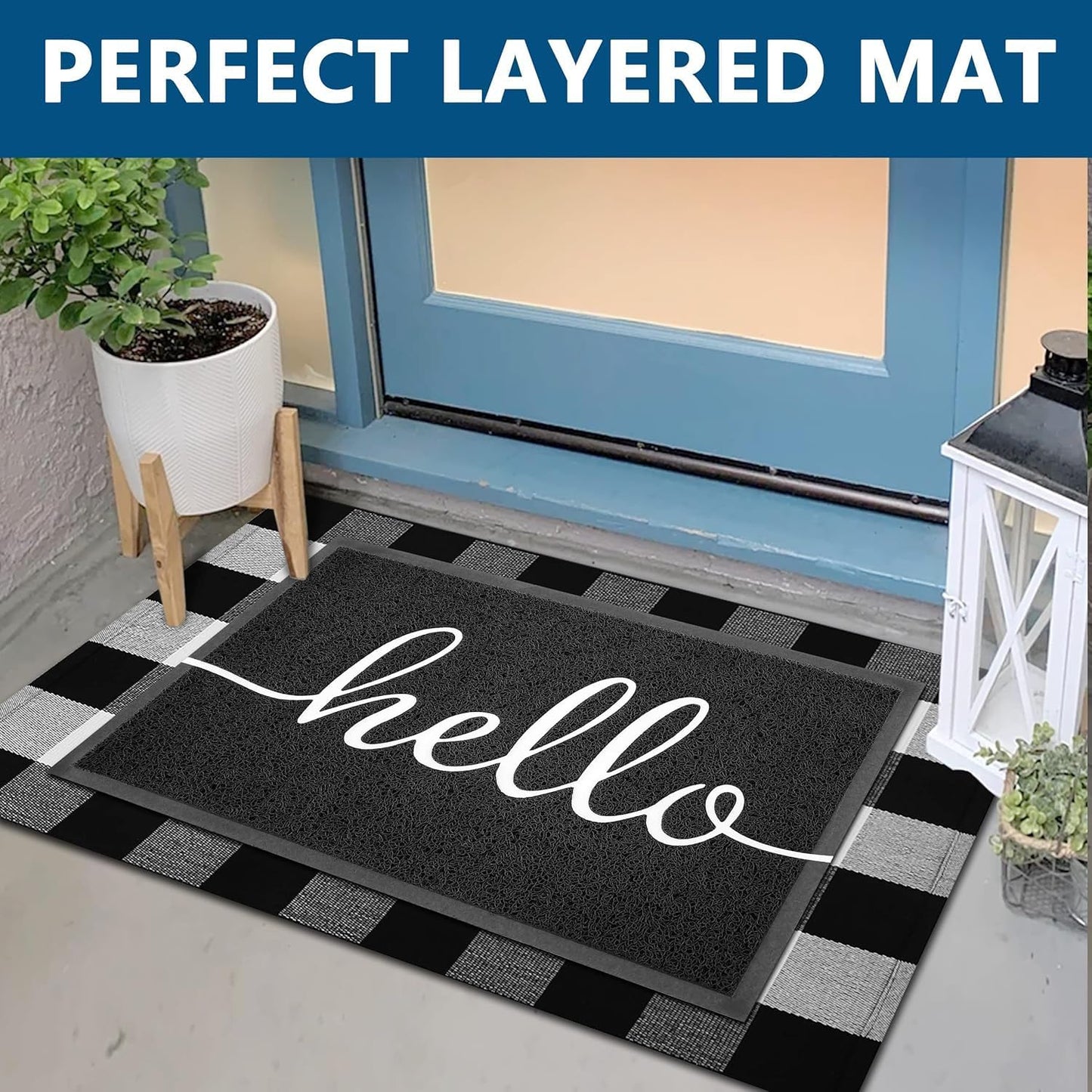 EARTHALL Door Mat Outside Inside Hello Doormat, 36"x24", Durable Floor Mat Non Slip Mat Ultra Absorb Mud Easy Clean Front Doormat for Garage, Entryway, Patio, High Traffic Areas, Black