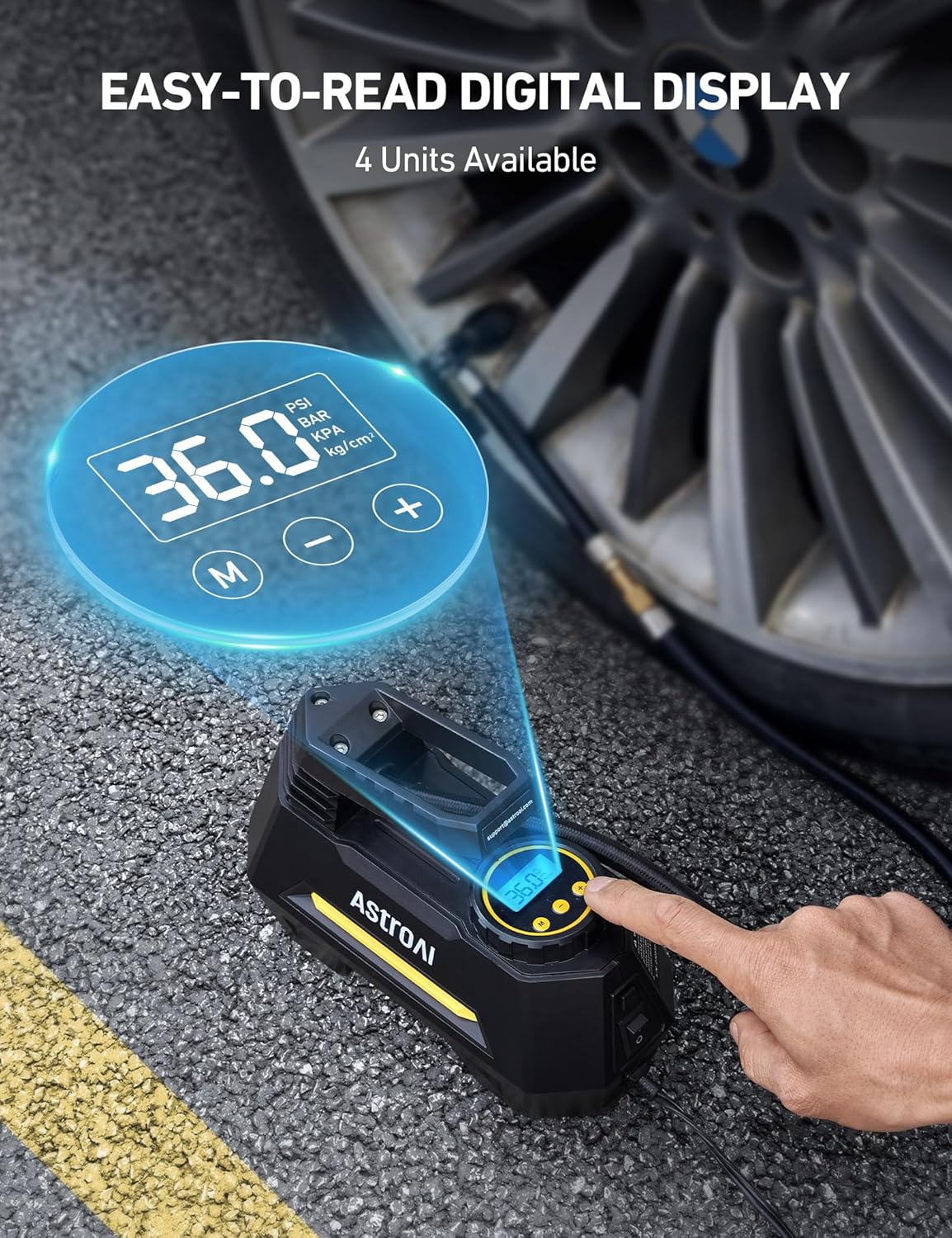 AstroAI Tire Inflator Portable Air Compressor Air Pump for Car Tires-Car Accessories, 9.8Ft Cord-12V DC-Powered Auto Pump with Digital Pressure Gauge, Emergency LED Light for Bicycle, Balloons, Yellow
