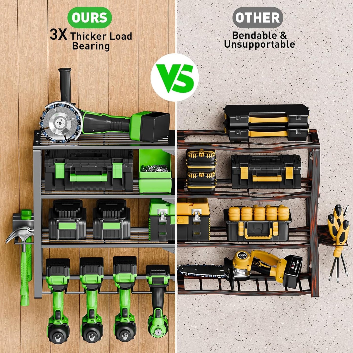 Power Tool Organizer Wall Mount, 4 Layers Tool Storage Rack with 8 Cordless Drill Holders, Power Tool Shelf Loads 400lbs for Garage, Warehouse, Workshop, Gifts for Men, Husband (Bohemian)