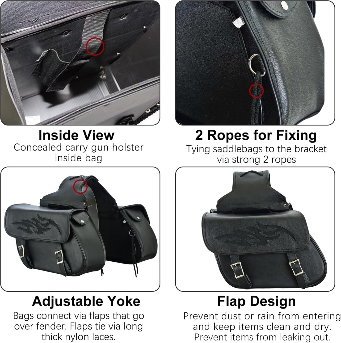 Dream Apparel Naked Cowhide Leather Motorcycle Saddle Bags Throw Over Saddlebags, Motorcycle Side Bags for Honda Shadow Sportster Softail Dyna V-star (Black, No Studs)