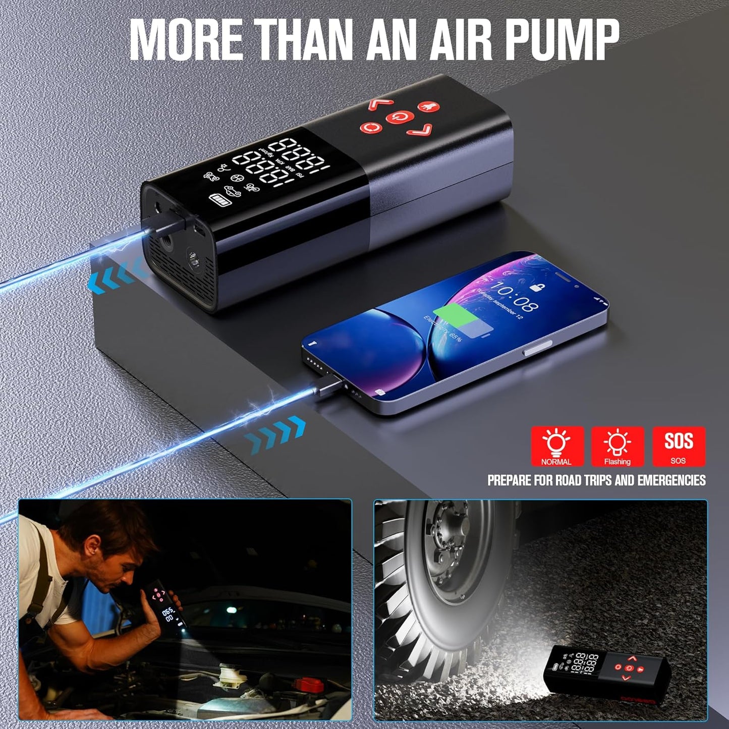 GOOLOO AP150 Tire Inflator Portable Air Compressor, 2X Faster 150PSI Cordless Air Pump with Auto-Shutoff, Portable Bike Pump with Tire Pressure Gauge, Electirc Tire pump for Car, Motorcycle, Ball, Red