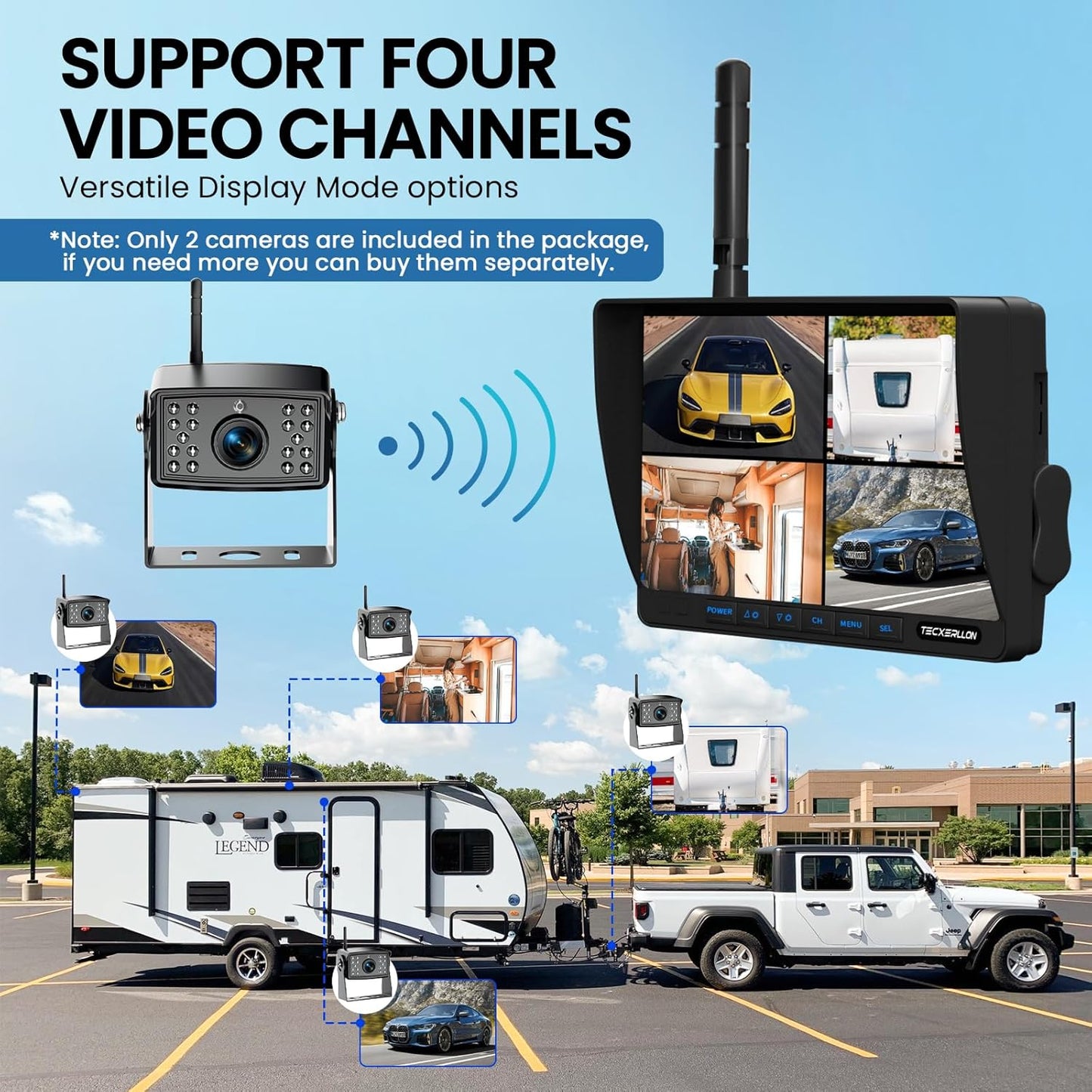 RV Backup Camera, 7'' 1080P Vehicle Backup Cameras with AI Detection, Waterproof Wireless Backup Camera with DVR Recording & Night Vision for Car, Van, SUV, Truck, Trailer