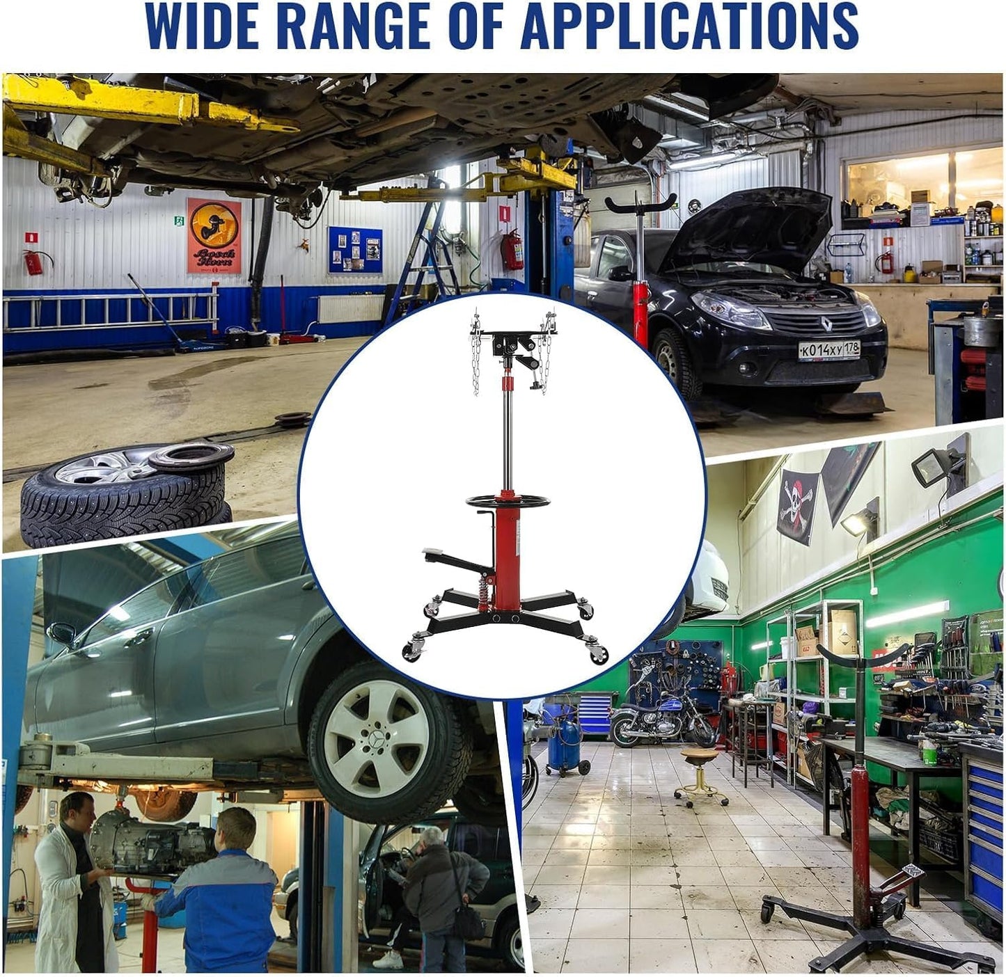 Transmission Jack 1100 LBS Hydraulic Telescoping 2-Stage Lift Jack Stand 33.8"-72.8" High Lift Transmission Jacks with Foot Pedal & 360° Swivel Wheels for for Garage/Workshop Car and Truck Repairs