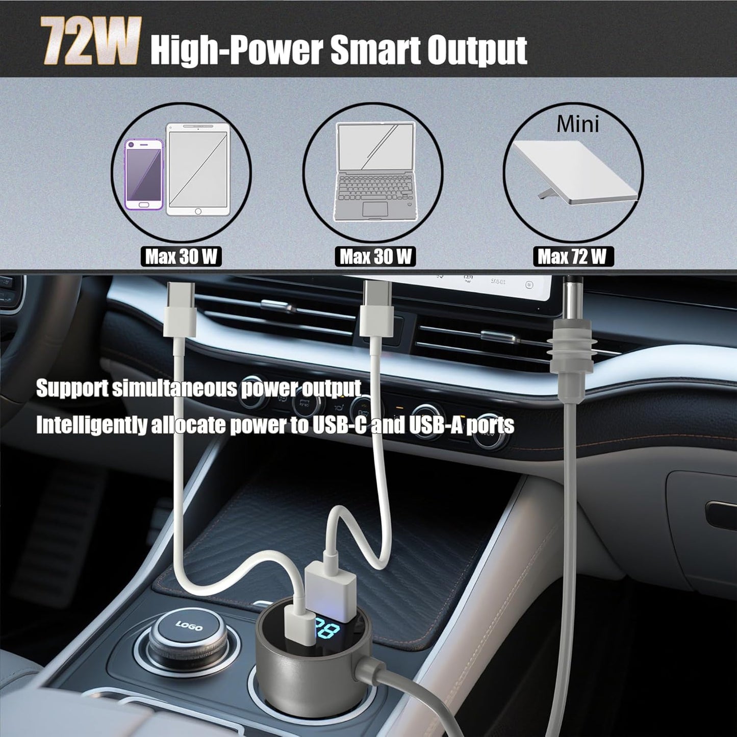 Starlink Mini 12v Power Cord，10FT/3M Starlink Mini Power Cord with car Charger，Cigarette Lighter displays Voltage，Suitable for DC12-24V Trucks, Buses, Boats, Waterproof DC Plugs